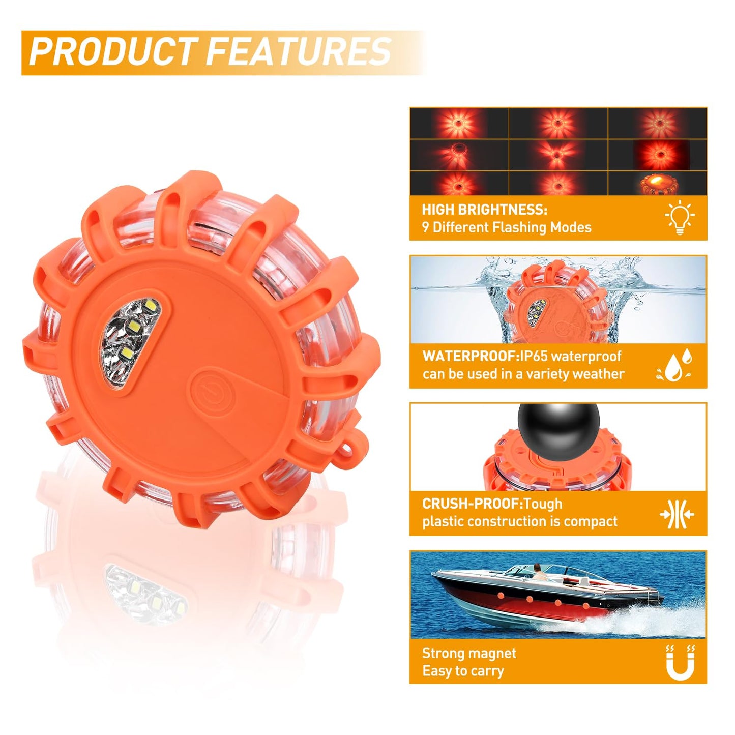 Nilight LED Road Flares Emergency Lights 3 Pack,9 Flash Models Roadside Emergency Lights for Vehicles with Magnetic Base & Hook,Premium Storage Bag(Batteries Not Included)
