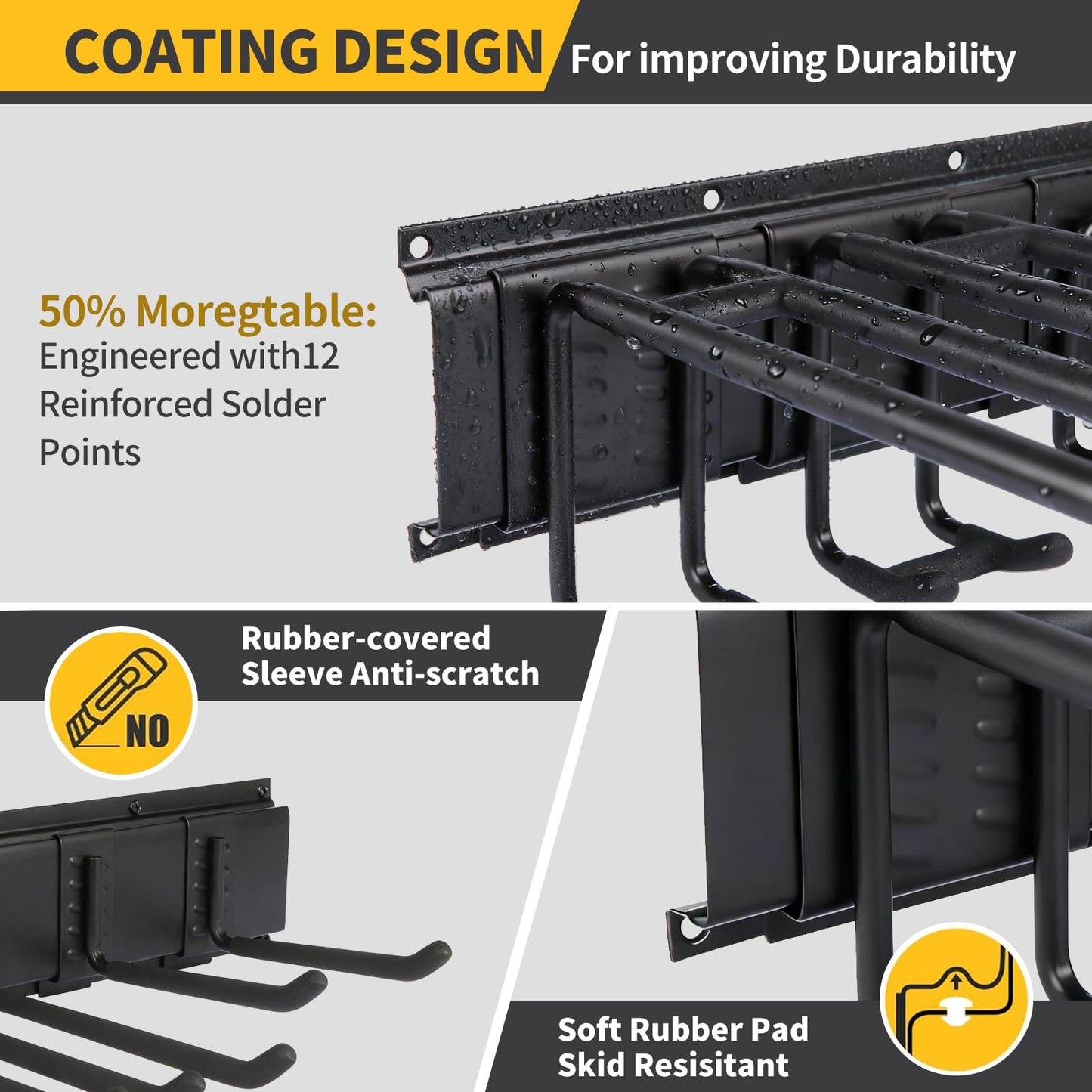 Dovalunetra 66'' Heavy-Duty Garage Tool Organizer Wall Mount – 720lbs Capacity Metal Rack with Adjustable Hooks for Rake, Broom, Shovel, Snowboard & Garden Tools