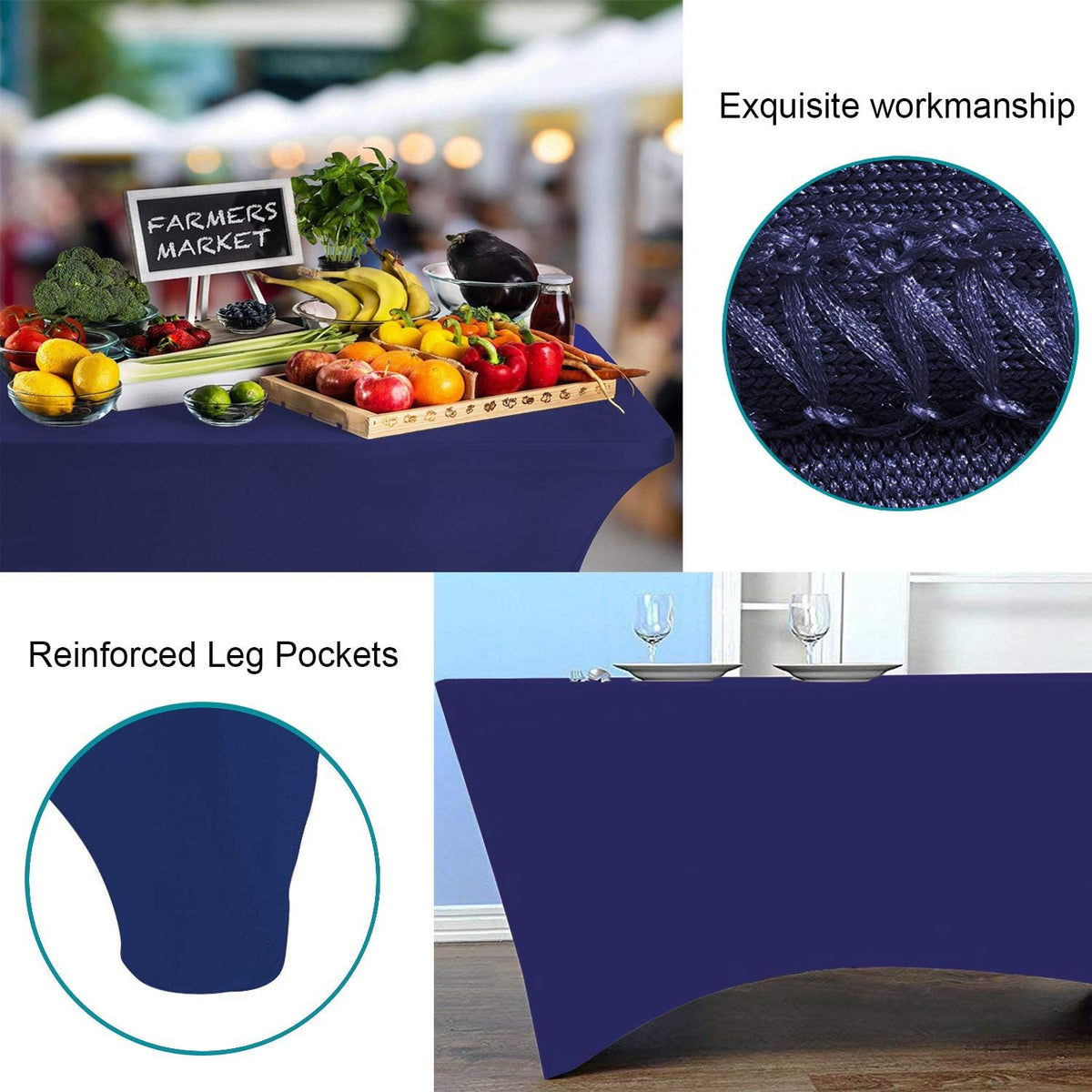 RELIANCER 2 Pack Stretch Spandex Table Covers for Rectangular Tables,4FT Elastic Fitted Tablecloth,Universal Rectangular Table Cloth Protector for Outdoor Party,Wedding,Bar,Birthday,Banquet,Events