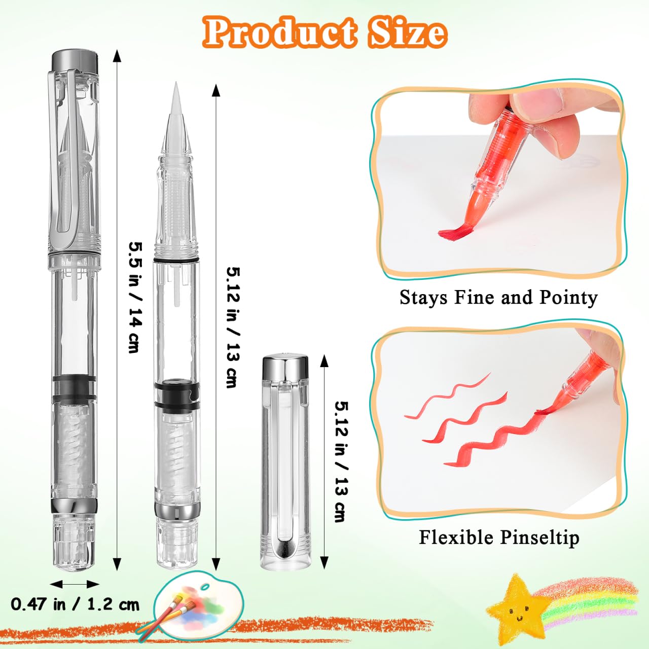 Veemoon Refillable Fountain Brush Pen Set, Piston Fountain Brush Pen Leak-Proof Water Writing Tool Ink Calligraphy Calligraphy Water Paintbrush for Write Drawing Crapbooking Sketching Art, 5Pcs