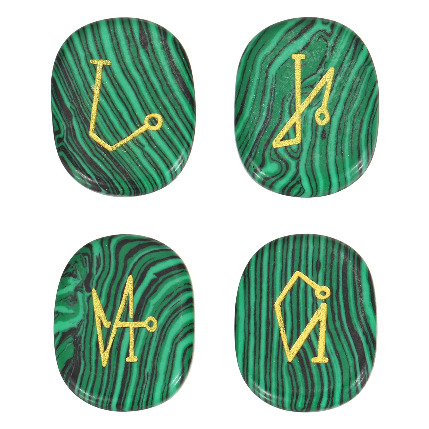 MECCANIXITY 4Pcs Engraved Chakra Stones with Reiki Symbols, Malachite Reiki Healing Crystal Gemstone 7 Chakra Crystal Stones Tumbled Palm Stone for Anxiety Relieve
