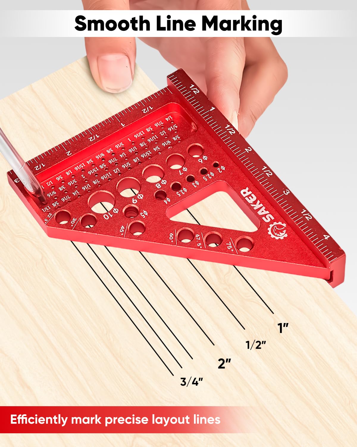 Saker 3D Multi-Angle Measuring Square Ruler, Aluminum Alloy Carpenter Square, 0-90° Precision Hole Scribing Ruler with Angle Pin for Woodworking, Engineering, and Construction Projects