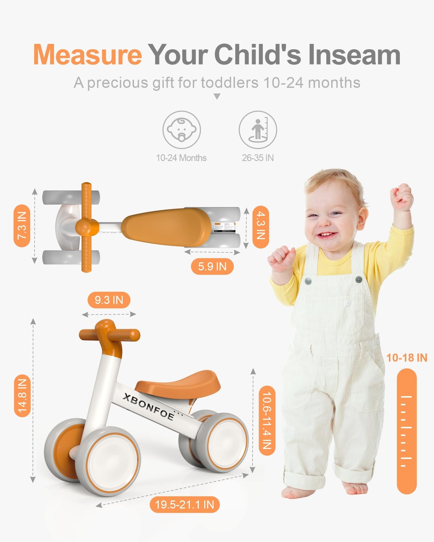 XBONFOE Baby Balance Bike for 1 Year Old Boys Girls, 10-24 Month Toddler Balance Bike, Baby Bike with No Pedal 4 Silence Wheels, First Ride on Toys with Adjustable Soft Seat, First Birthday Gifts