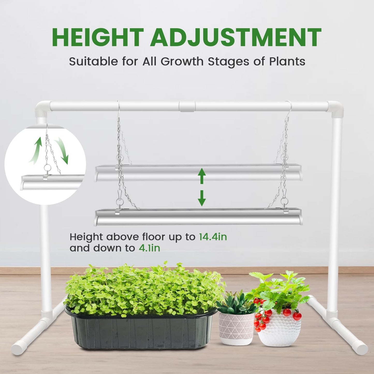 Wolezek Grow Lights for Seed Starting with 6/9/12H Timer, 2ft T5 144 LEDs Full Spectrum Grow Light Seedling with Stand for Indoor Plants, 32W High Output Seed Starter Light Kit, Height Adjustable