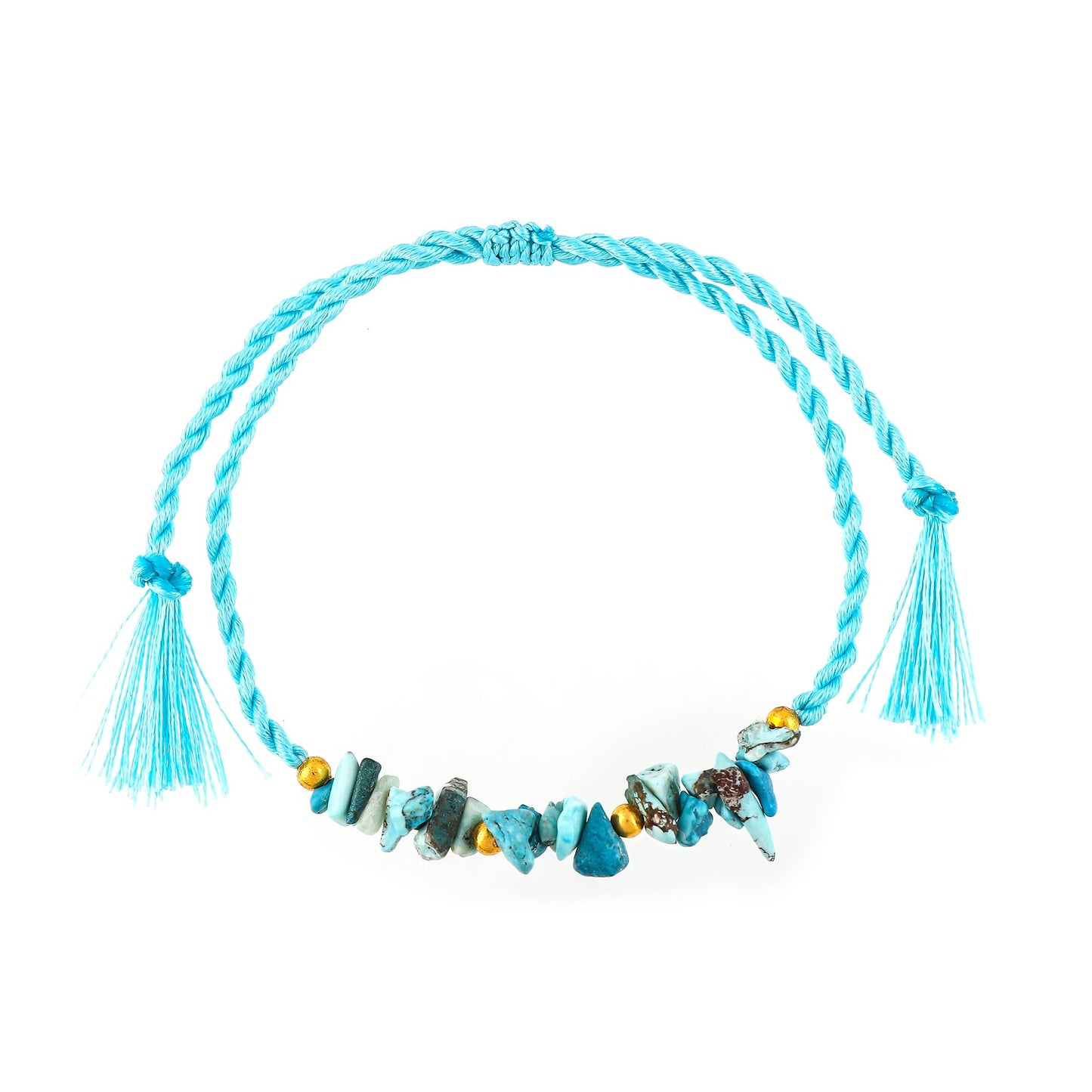 GEMSYMPHONY Turquoise Gemstone Chips Rope Bracelet – Adjustable Handmade Crystal Chip Bead Bracelet for Women & Men, Natural Stone Healing Jewelry, Boho Style, Unisex Spiritual Gift (Turquoise)