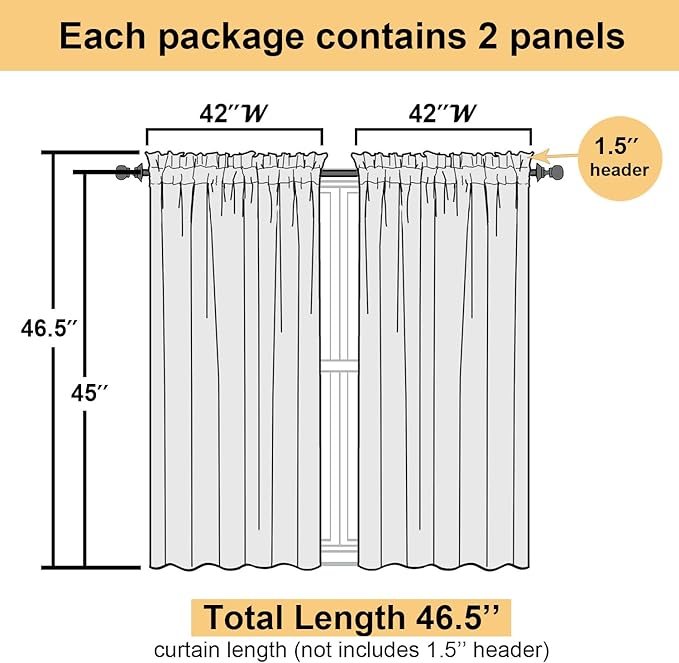 Lecloud Royal Blue Sheer Curtains 45 Inch Length 2 Panels, Voile Rod Pocket Curtain Drapes for Small Windows, Modern Farmhouse Curtains for Bedroom Bathroom Basement, Each Panel 42 X 45 Inch