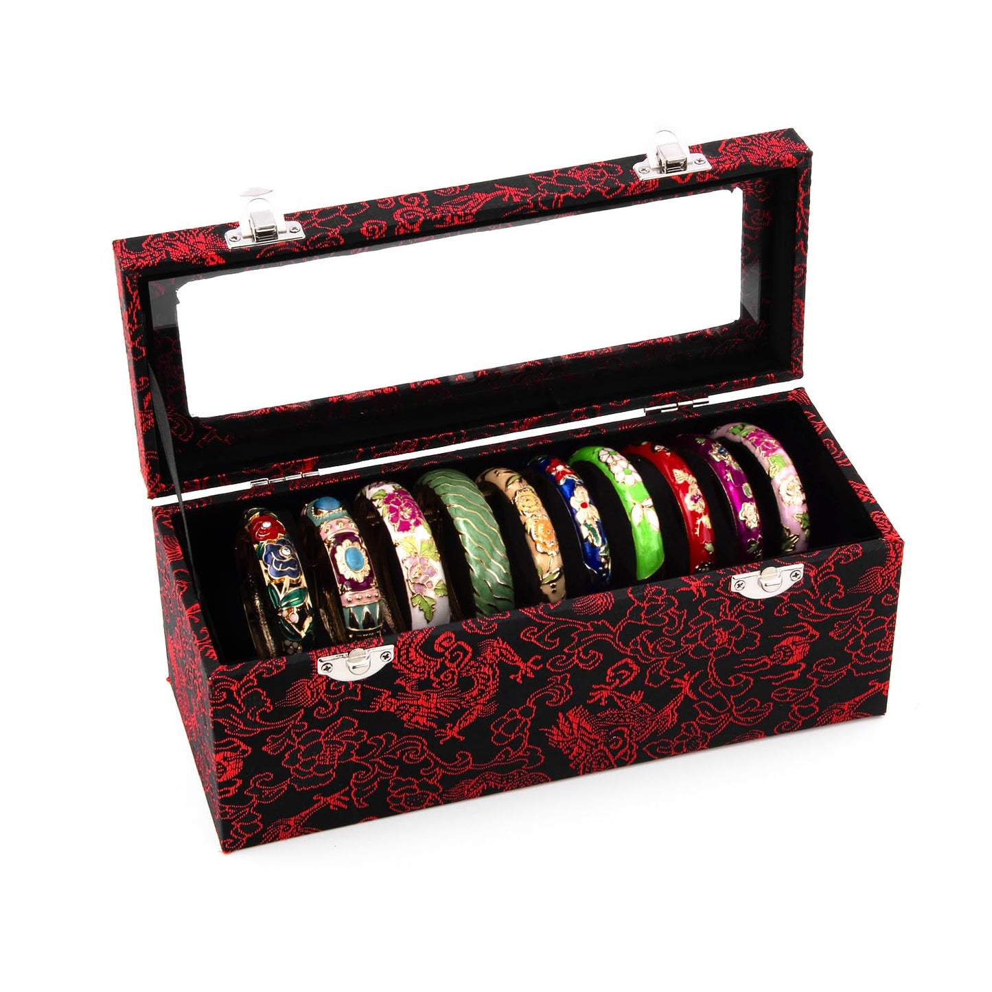 UJOY Random Pack Colors Enamel Jewelry Set Flower Engraved 10 PCS Cloisonne Bracelets in a Box