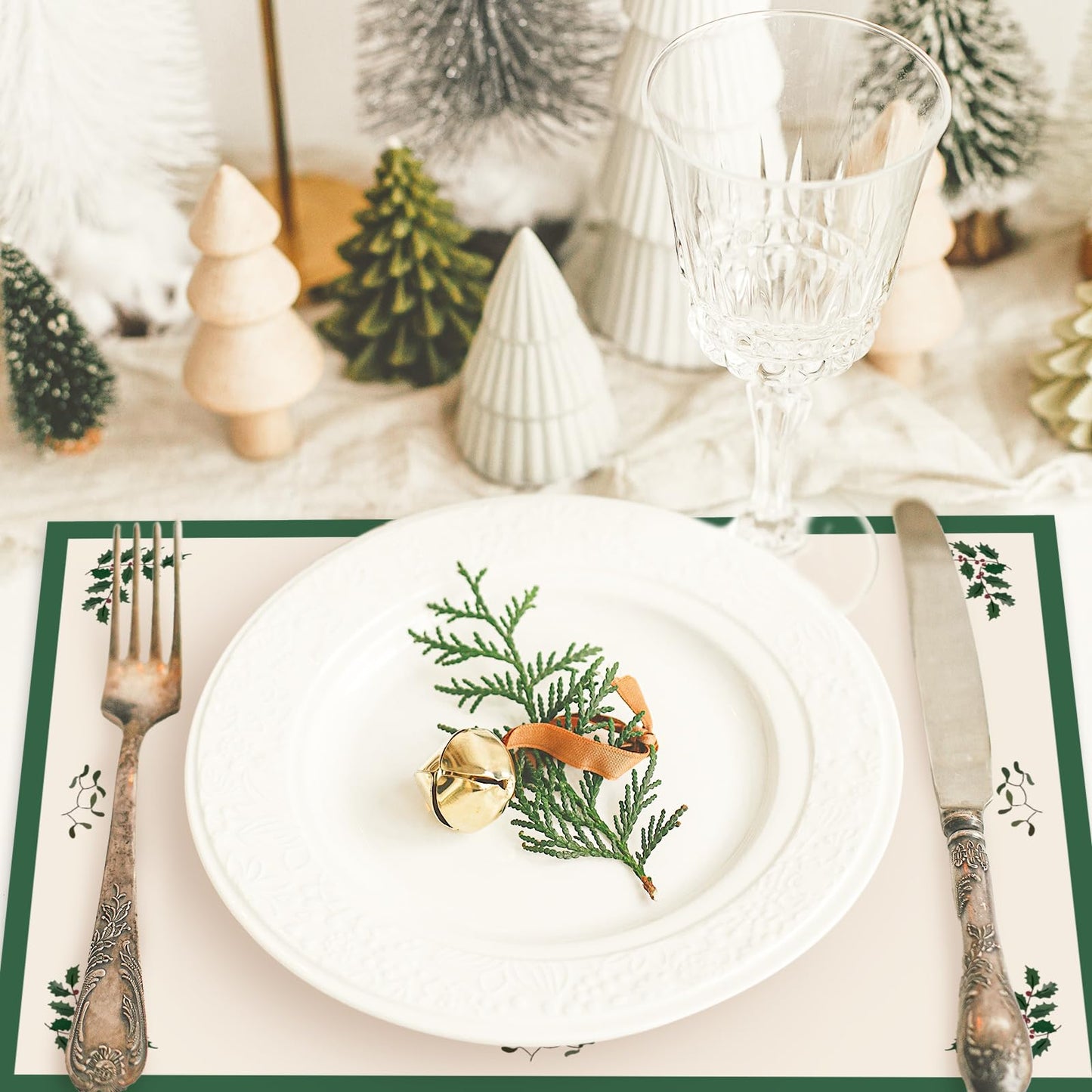 50 Pack Christmas Paper Place Mats Vintage Xmas Tree Gift Box Santa Placemats 11 x 17 Inch Retro Table Mats for Winter Holiday Birthday Dinner Table Setting