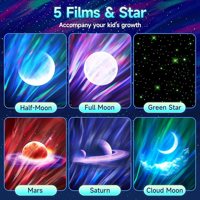 Northern Galaxy Light Projector, 300+Modes & 5 Films Star Projector, 15 White Noise & Bluetooth Moon Galaxy Projector, Valentines Day Gifts, Gifts Star Lights for Ceiling, Bedroom Decor