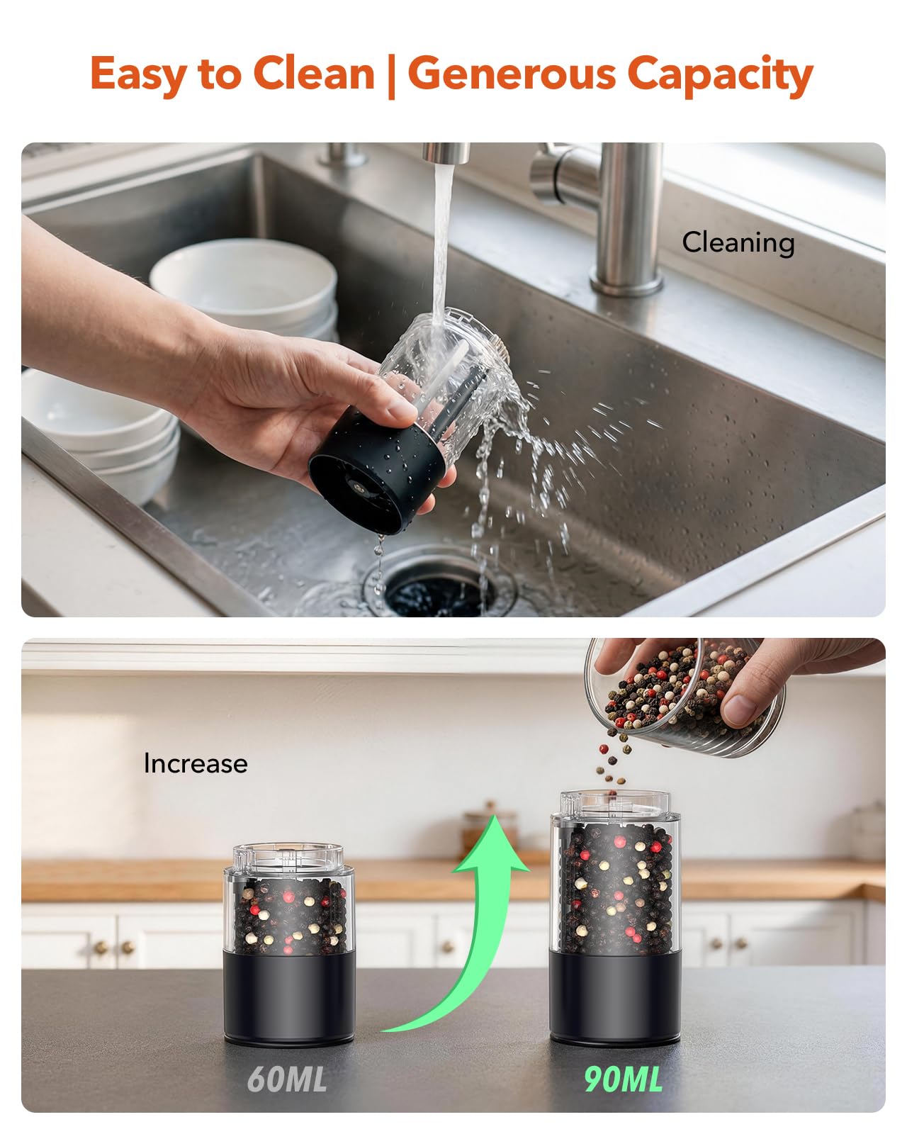 TOMEEM Electric Salt and Pepper Grinder Set with LED Lights，Rechargeable Automatic Pepper and Salt Mill with 6 Adjustable Coarseness, Dust Cover, One-Button Control for Cooking, Home Gifts