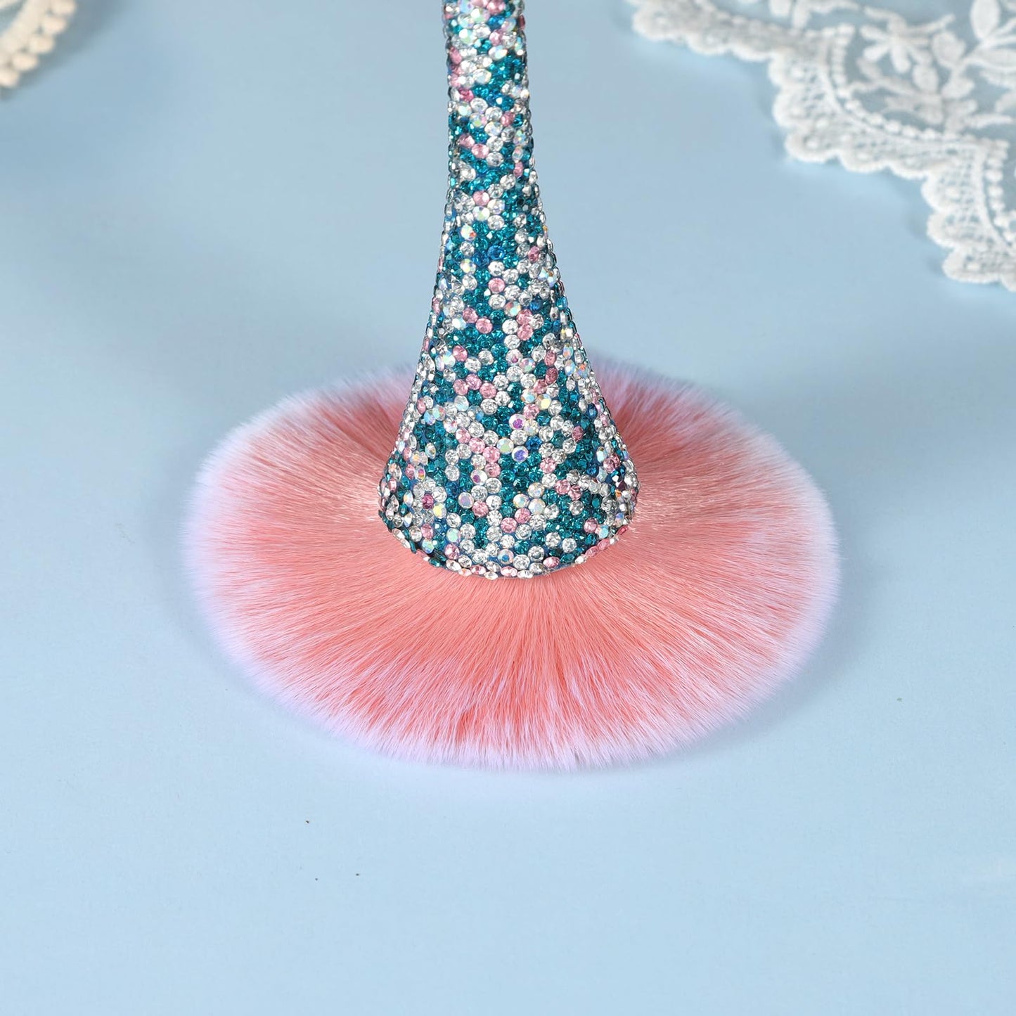 SILPECWEE 1pc Nail Art Dust Brushes For Acrylic Nails Pink Shiny Rhinestone Fluffy Powder Brush Loose Face Cosmetics Blending Liquid Foundation Powder Make Up Brushes Nail Cleaning Tools