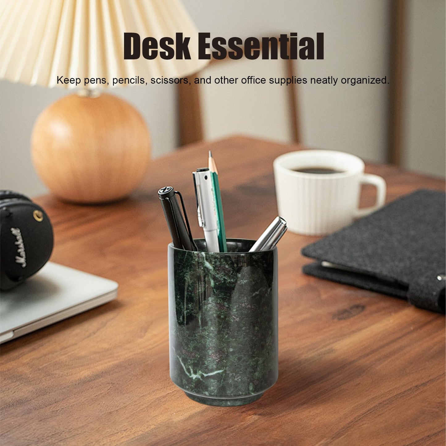 Genaetyg Handcrafted Green Marble Tumbler Cup | Multi-Use Organizer for Pens, Makeup Brushes, Toothbrush | Home Office Bathroom Vanity Decor, 4 Inches