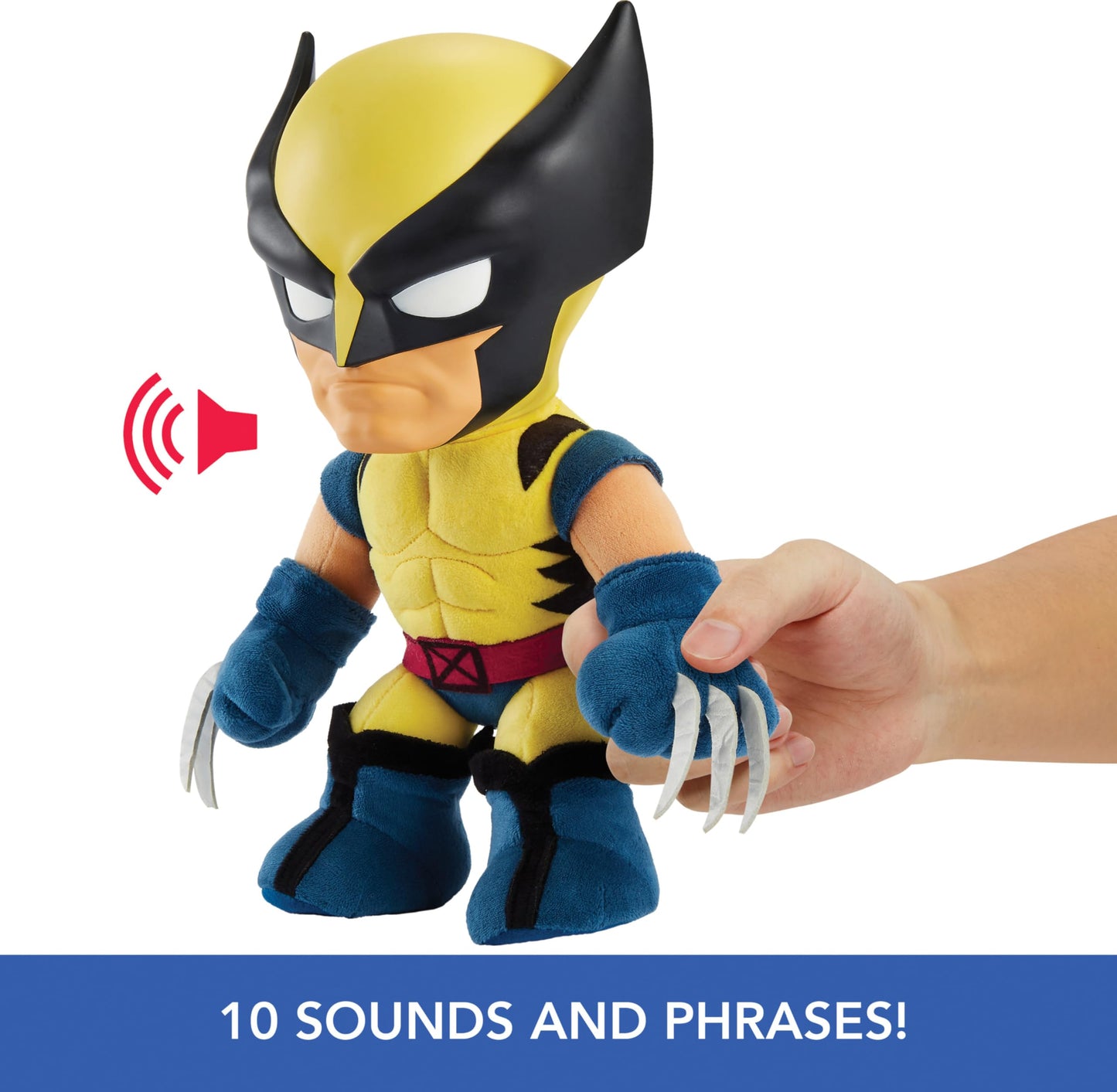 Mattel Marvel X-Men Plush Toy with Sounds & Talking, ’97 Wolverine Collectible with Yellow Suit & Retro Animation Style
