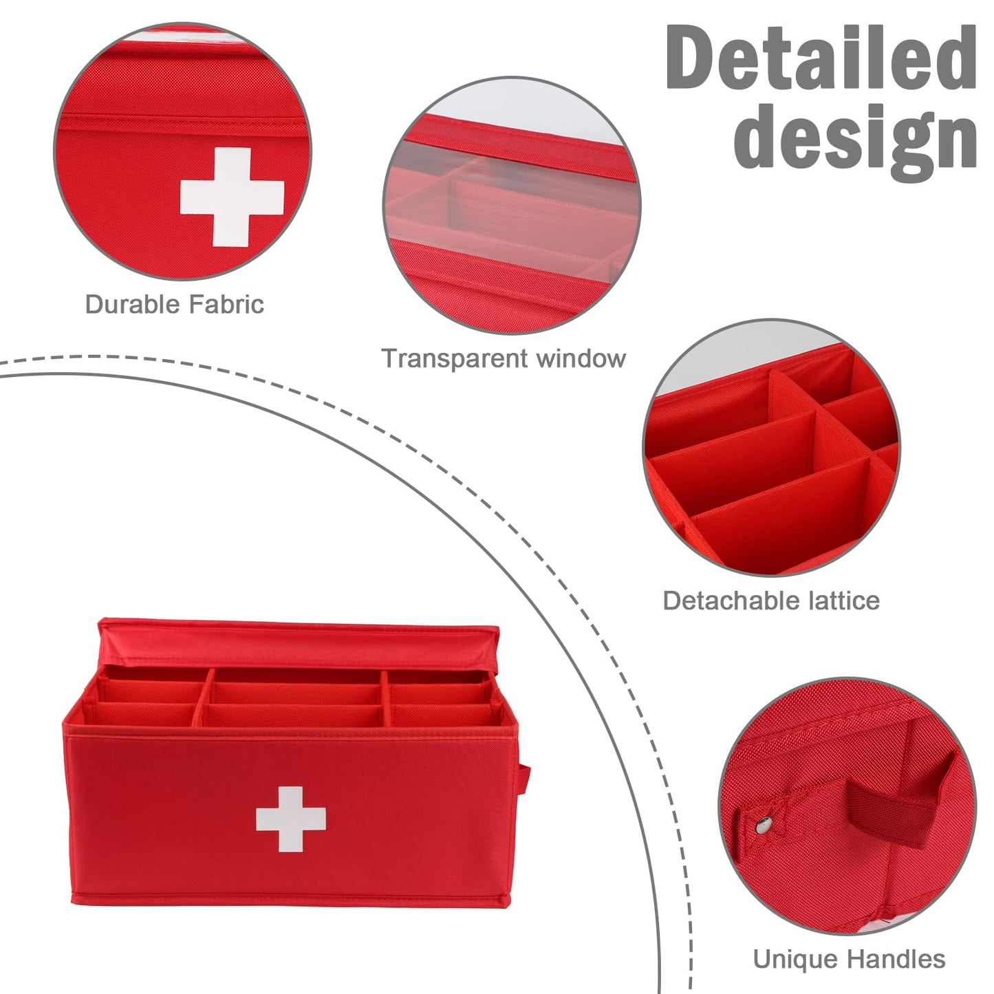 Xbopetda First Aid Kit, Linen First Aid Supplies Box, Pill Bottle Organizer, Empty Box with Lid for Home & Travel Emergency Tool Set - Red
