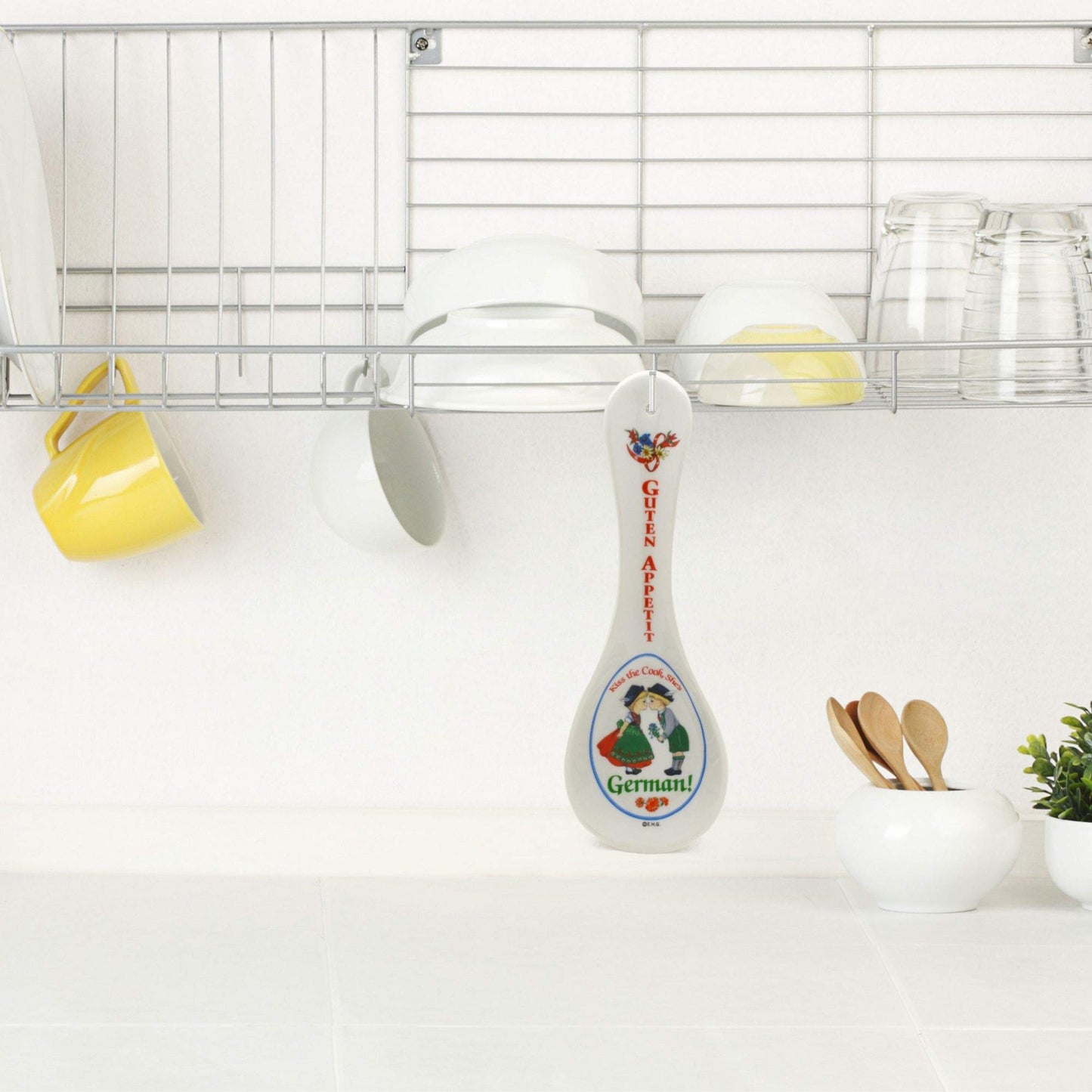 Decorative Ceramic Kitchen Spoon Rest by E.H.G | German "Guten Appetit"