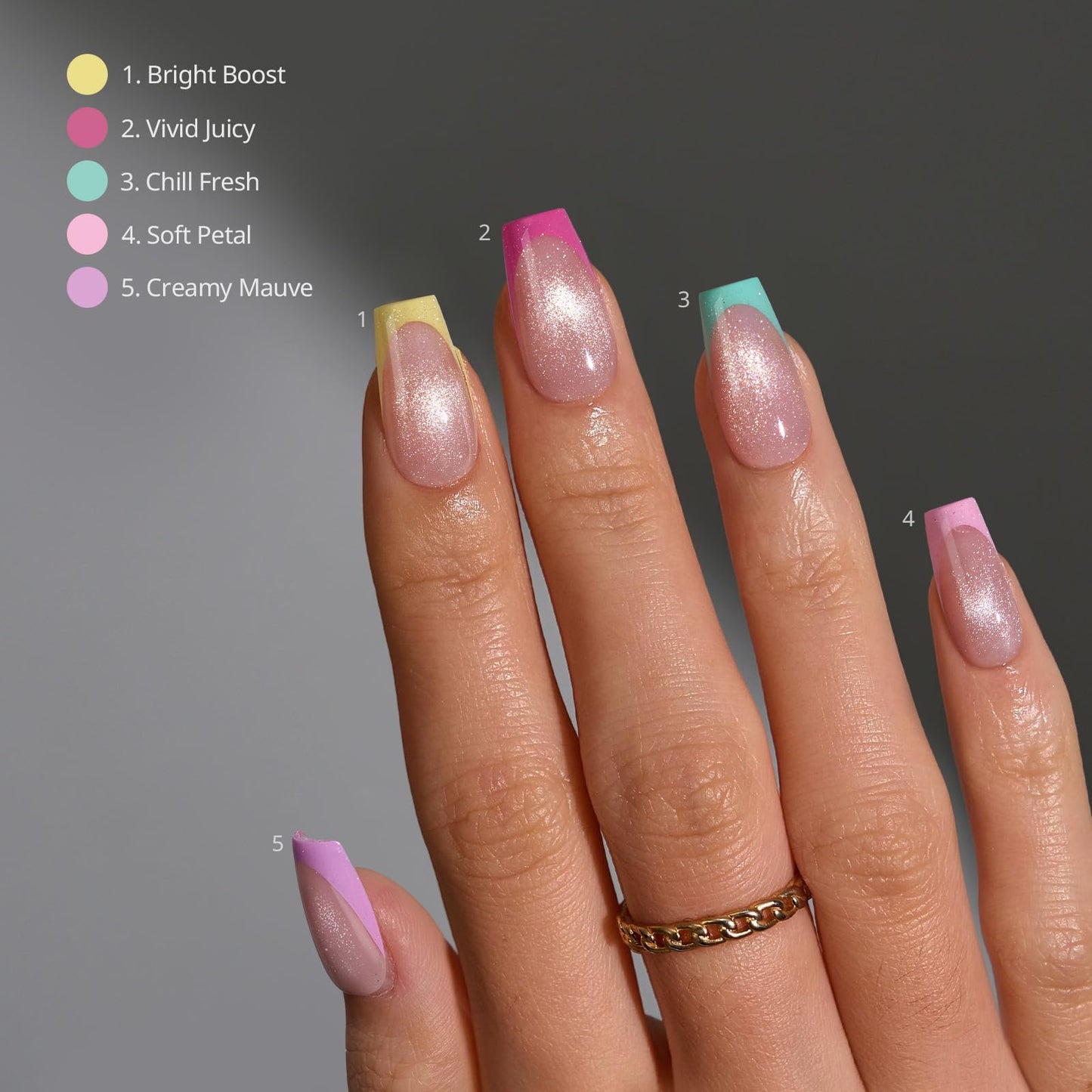 BTArtboxnails XCOATTIPS 5 Brighter Pastel French Tip Press on Nails - Short Coffin, Cat Eye Base, 4-Week Wear, Easy-to-Apply, Soak Off, Salon Quality Value at Home, 16 Size - 160 Fake Nails