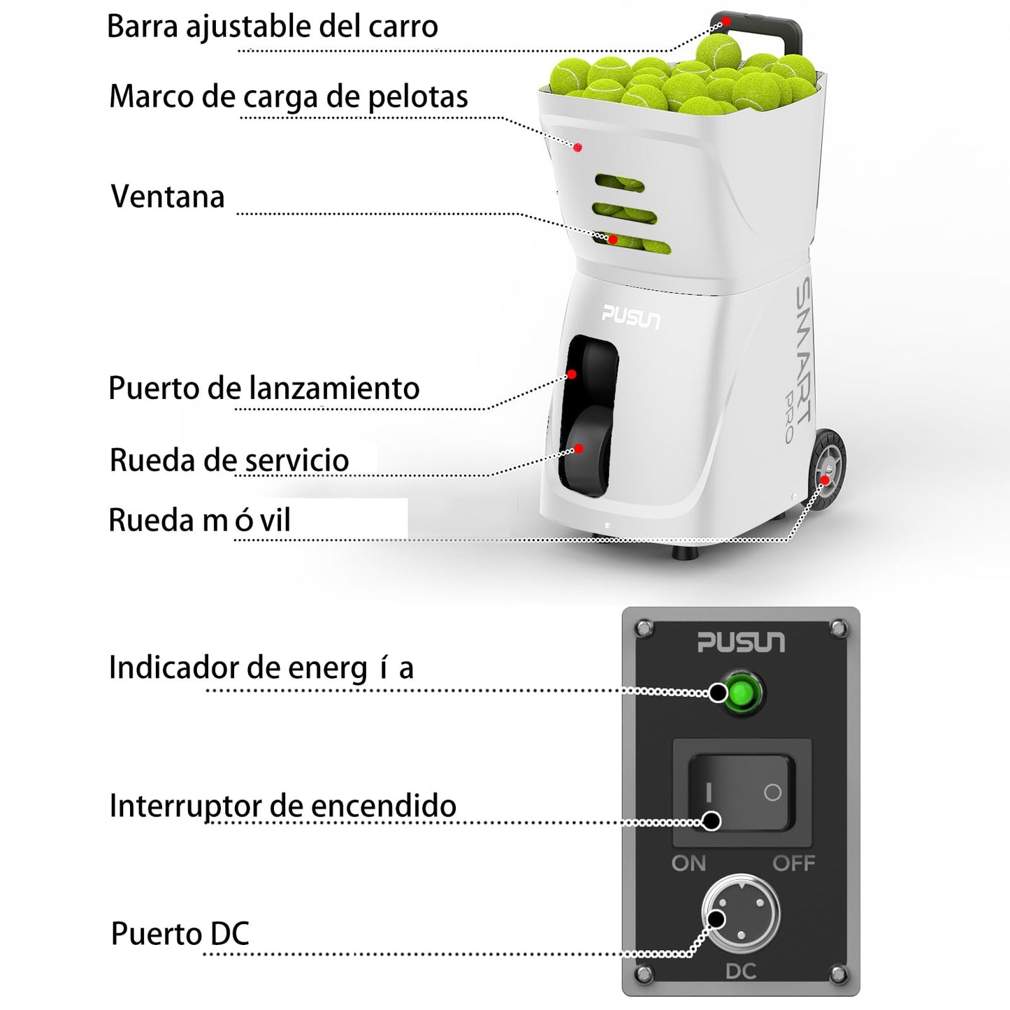 PUSUN PT-Smart-Pro Smart Tennis Ball Machine - Auto Serve with APP/Remote/iWatch Control,12 Serving Modes, 4-6H Battery for Training/Coaching (White)