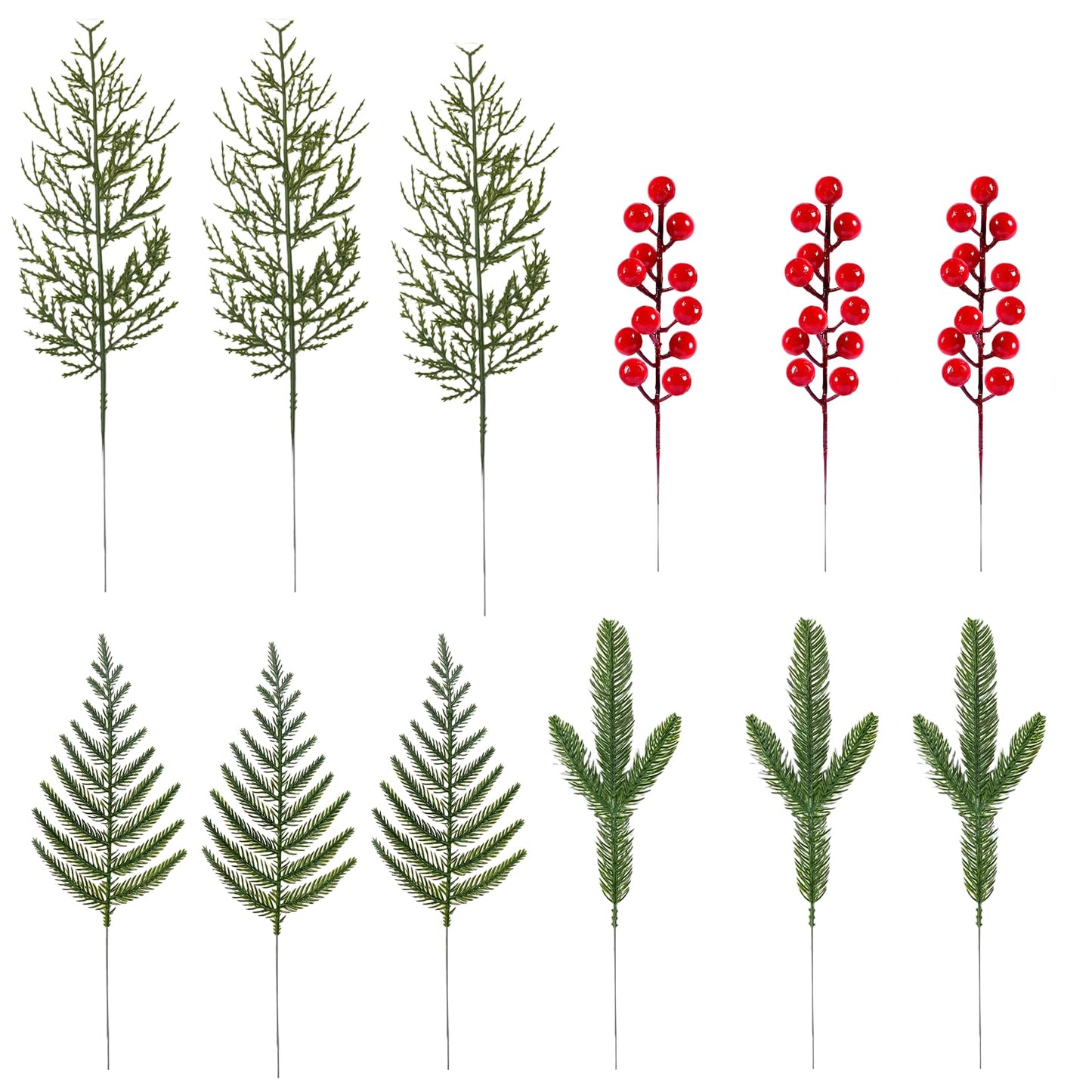 Gitechft 50 PCS Artificial Pine Branches Fake Greenery Pine Picks Artificial Red Berry Stems,Xmas Stems,Christmas Pine Needles for Wreath Decorations