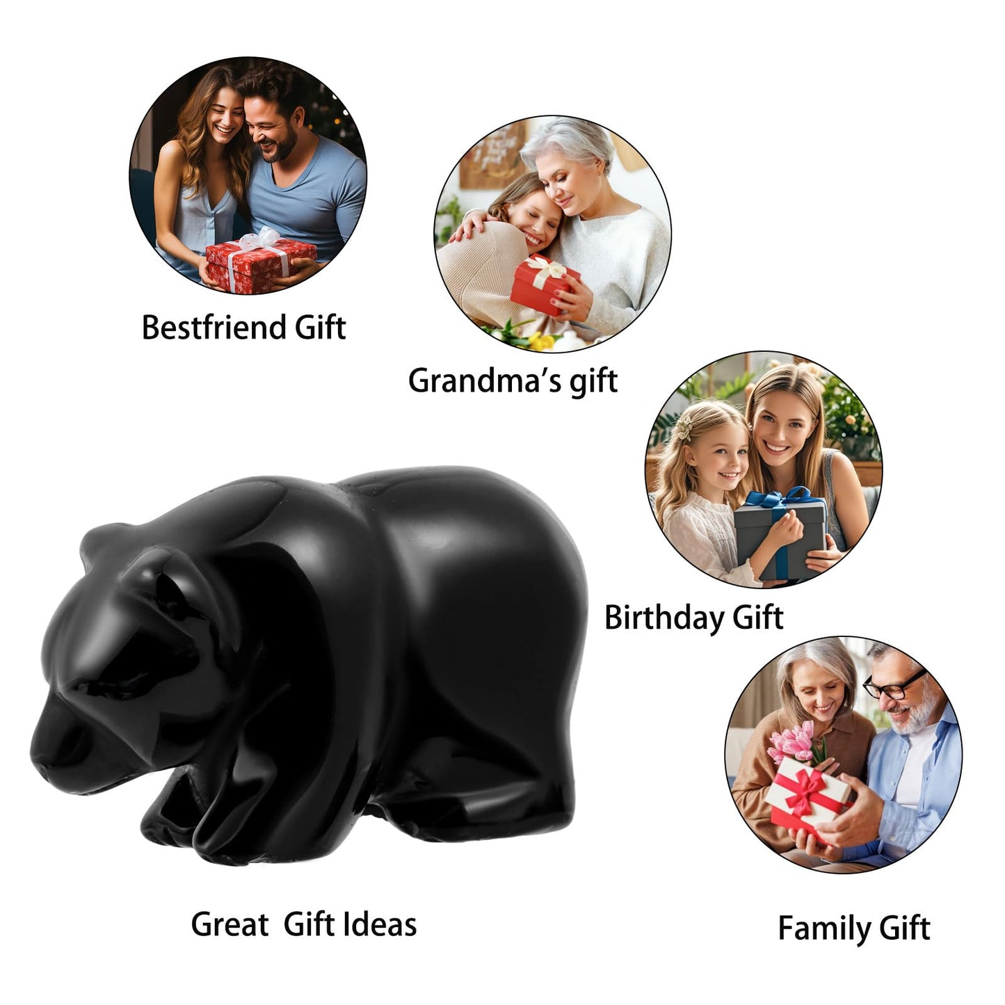 SMQ 2" Crystal Bear Statue, Natural Gemstone Handmade Figurine Sculpture, Healing Crystal Animal Stone Office Home Decor Collectibles Gift (Black Obsidian)