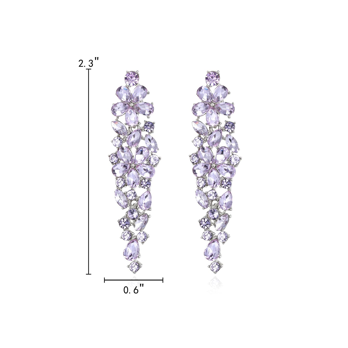 EleQueen Wedding Dangle Earrings, Elegant Floral Crystal Jewelry for Bride Bridesmaid Light Purple Silver-Tone