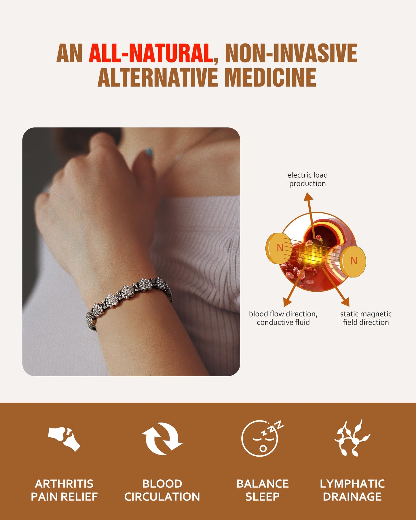Jecanori Pure Copper Bracelets for Women, Effective Magnetic Bracelets with Sparkling Rhinestones, Adjustable Copper Jewelry Gift