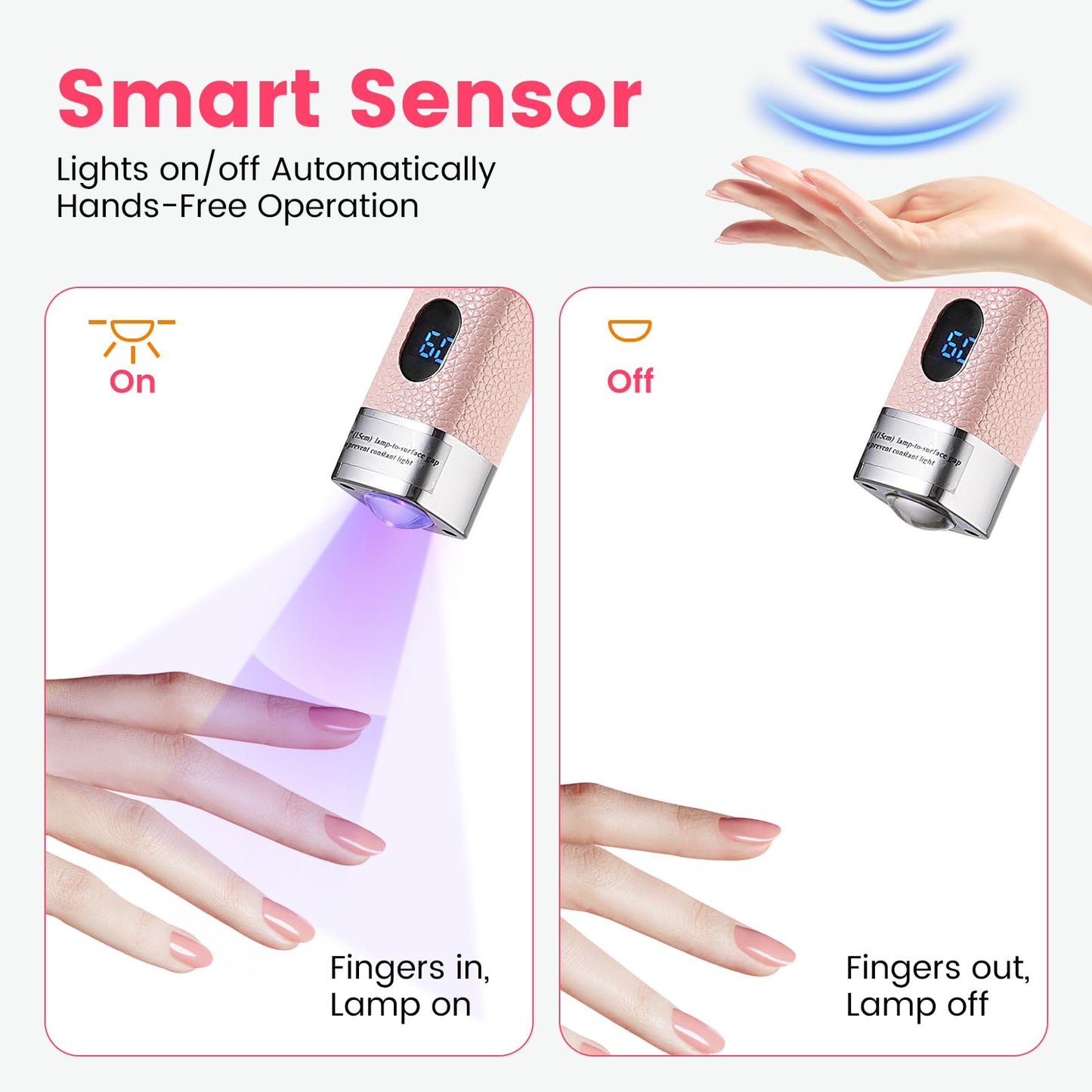 Quaferen Mini Handheld UV Light for Gel Nails with Stand, Rechargeable Flash Cure Nail Lamp with Auto Sensor, Cat Eye Magnet for Fast Drying at Home Salon (Pink)