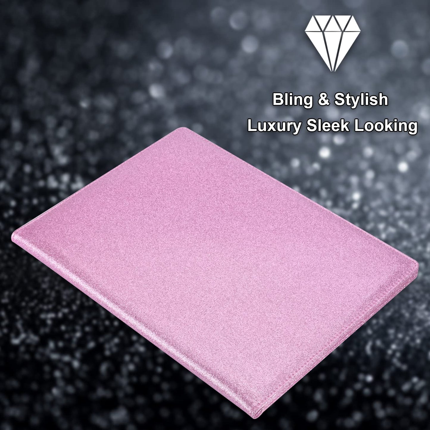 Cacturism Padfolio Portfolio Folder, Foldable Letter Size Clipboard Legal Pad, Bling PU Leather Professional Folio Organizer for Women - Resume Business Document Holder for Job Work Office, Pink