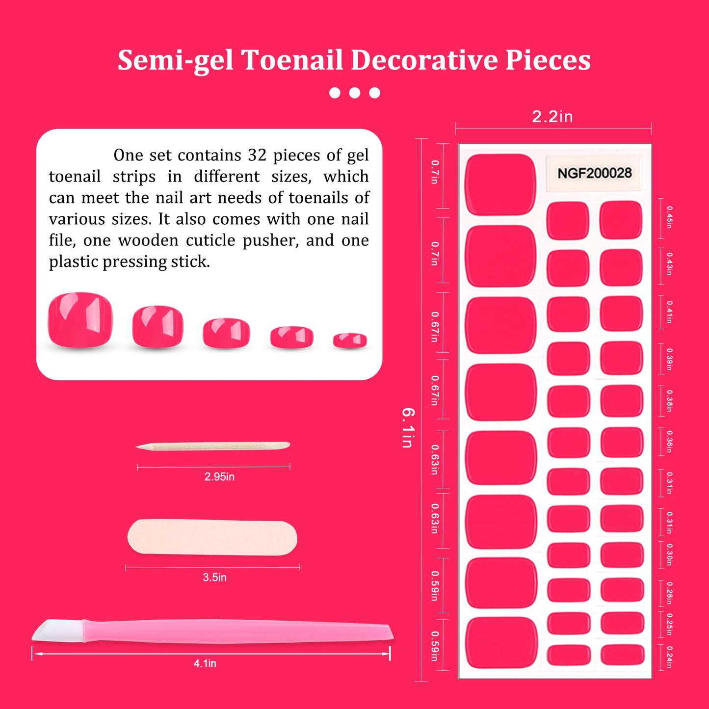 SILPECWEE Semi Cured Gel Nail Strips, Toenails Stickers Full Nail Wraps UV Light Required, Salon Quality, Easy to Apply & Remove, Toenail Strips for Women Girl (Dreamy Pink - 32PCS)