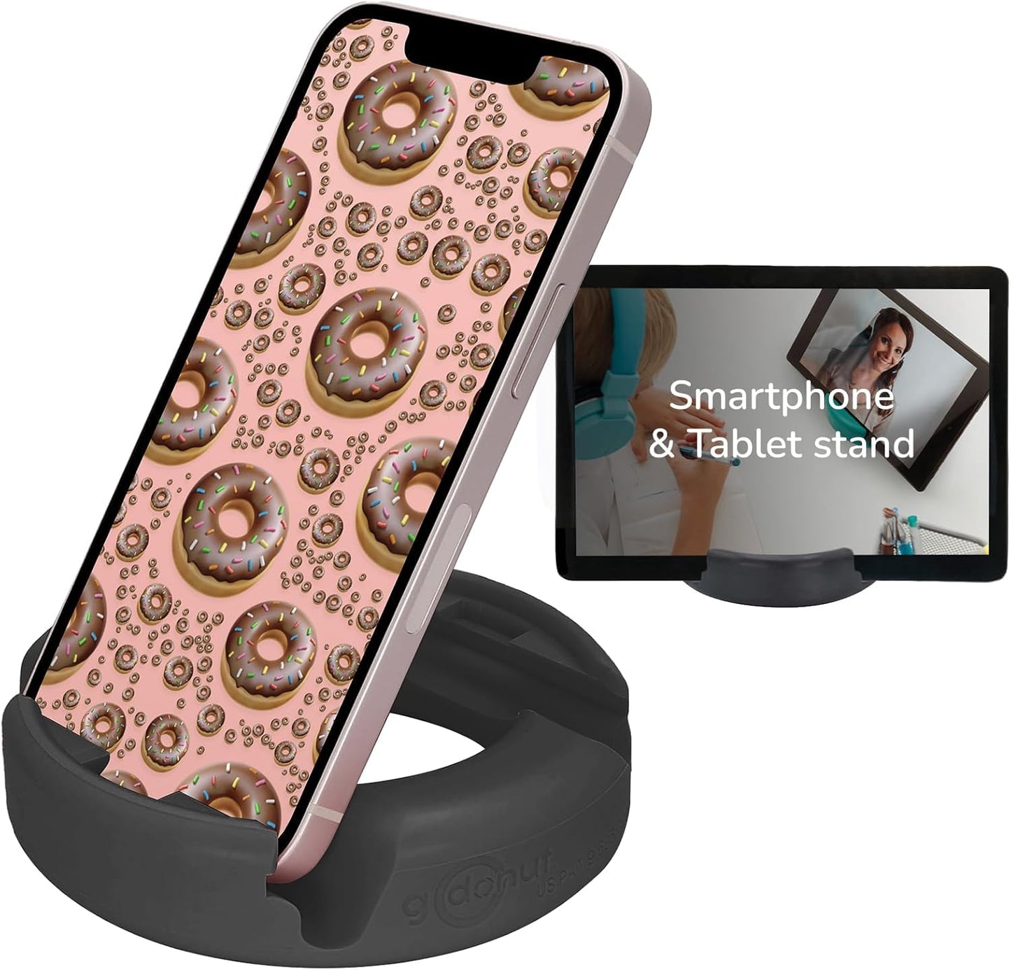 GoDonut Original – Smartphone and Tablet Stand – Compatible with Devices UP to 0.5" Thick Including Protective Cases - for use at Work, at Home, Travel and on-the-go – Black