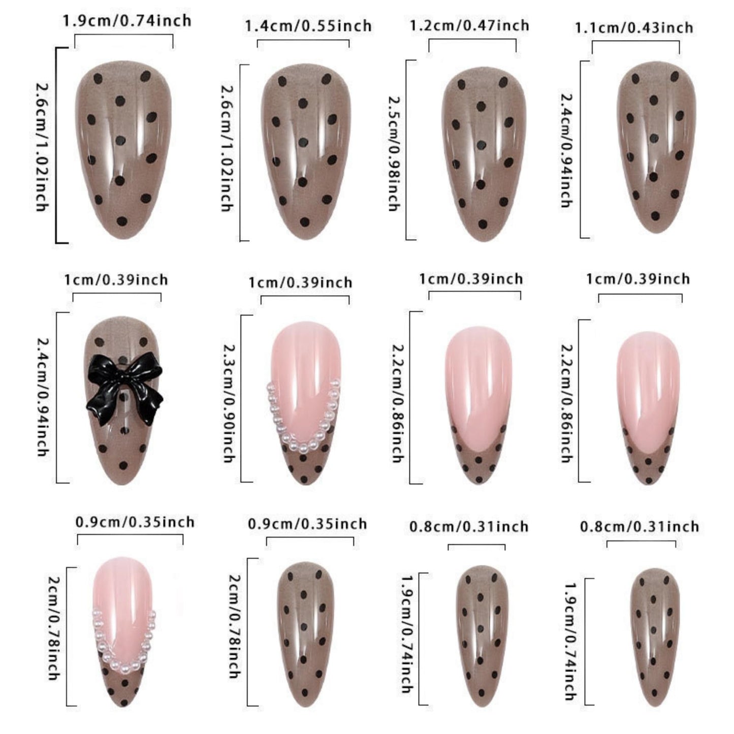 octoswave Press on Nails Medium Almond Fake Nails Cute French Artificial Nail with Bow and Pearl Charm Stick on Nail for Women 24pcs