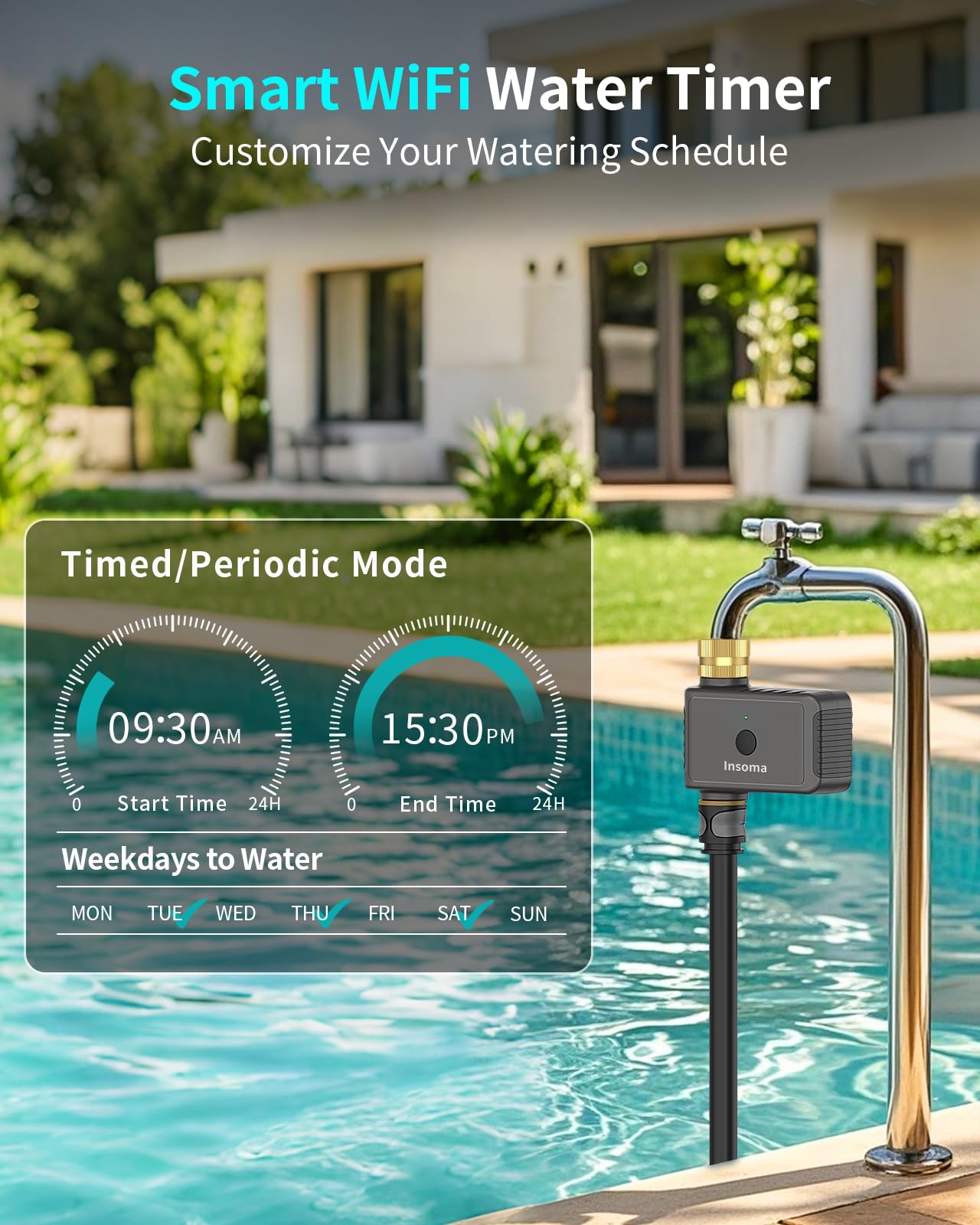 WiFi Water Timer Brass Inlet, 2.4GHz Smart Sprinkler Timers, 1 Zone Hose Timer with WiFi Hub, Voice/App Control with Alexa & Google Assistant, Auto/Manual Watering, Rain Delay, for Garden, Yard, Lawn