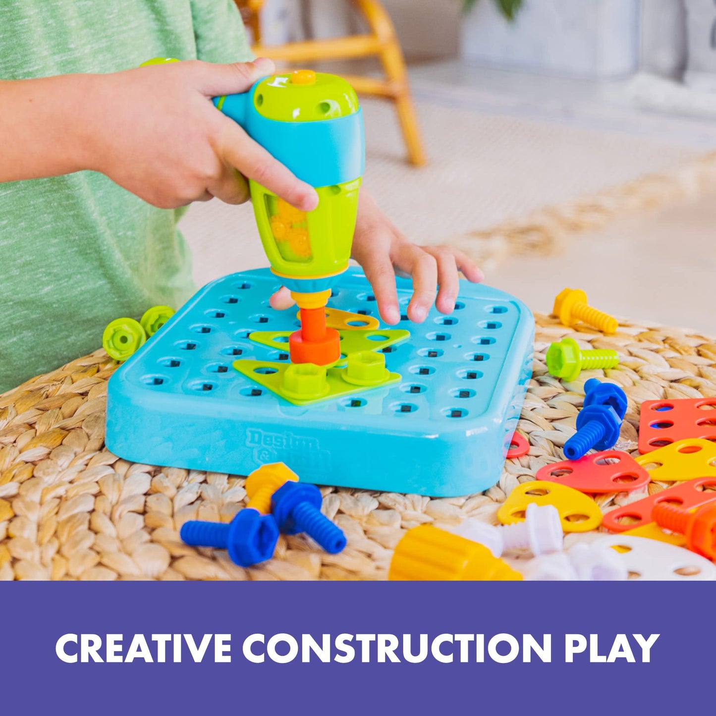Educational Insights Design & Drill Shapes Workshop - Construction Toys & Toddler Tools, Kids Tool Set with Real Electric Drill Toy, Take Apart STEM Set, Building Kits and Gifts for Ages 3+
