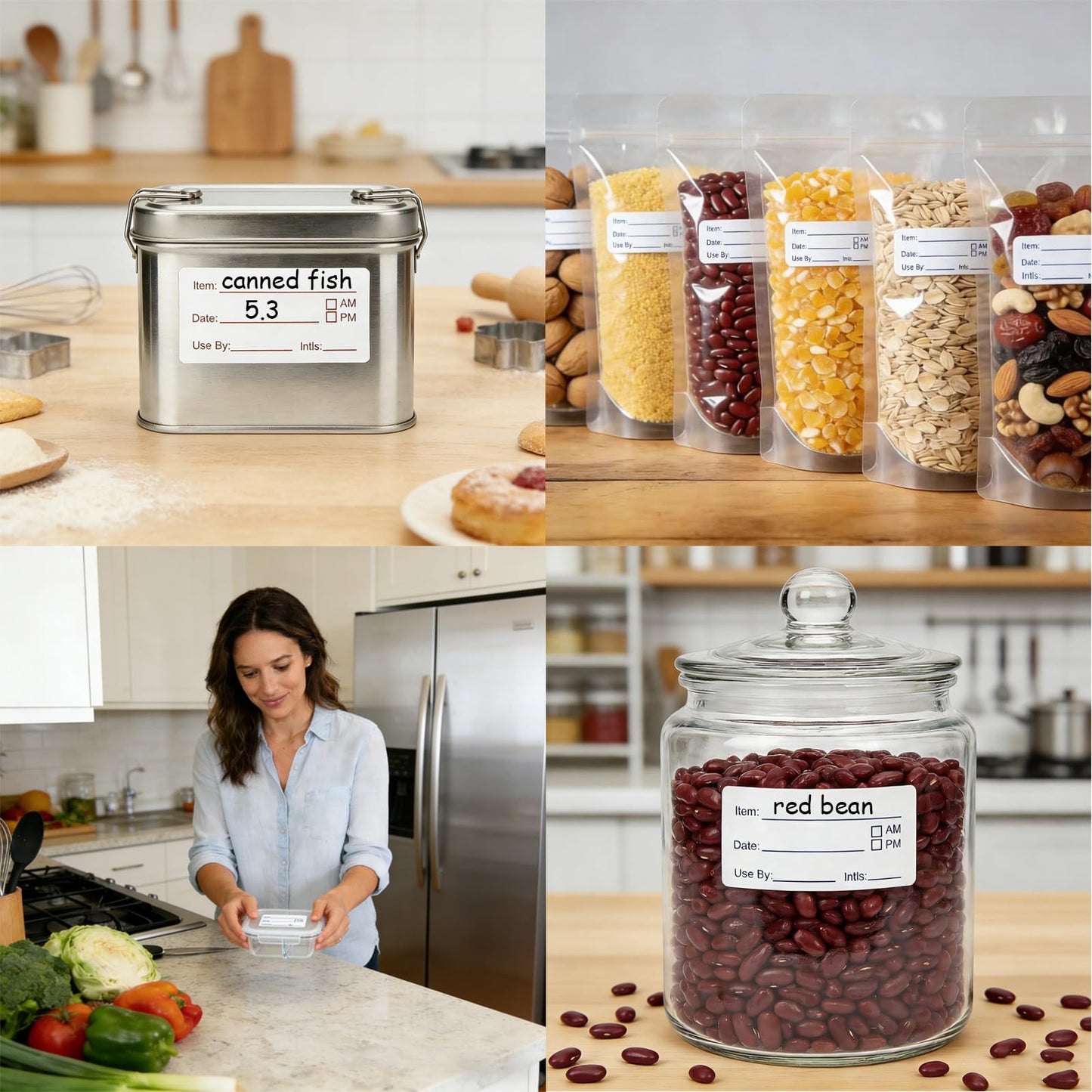 Volokitx 1400 Pcs Food Date Stickers, 1 x 2 Inch Removable Date Labels for Freezer & Refrigerator Food Containers, Easy to Write- Blue & Red