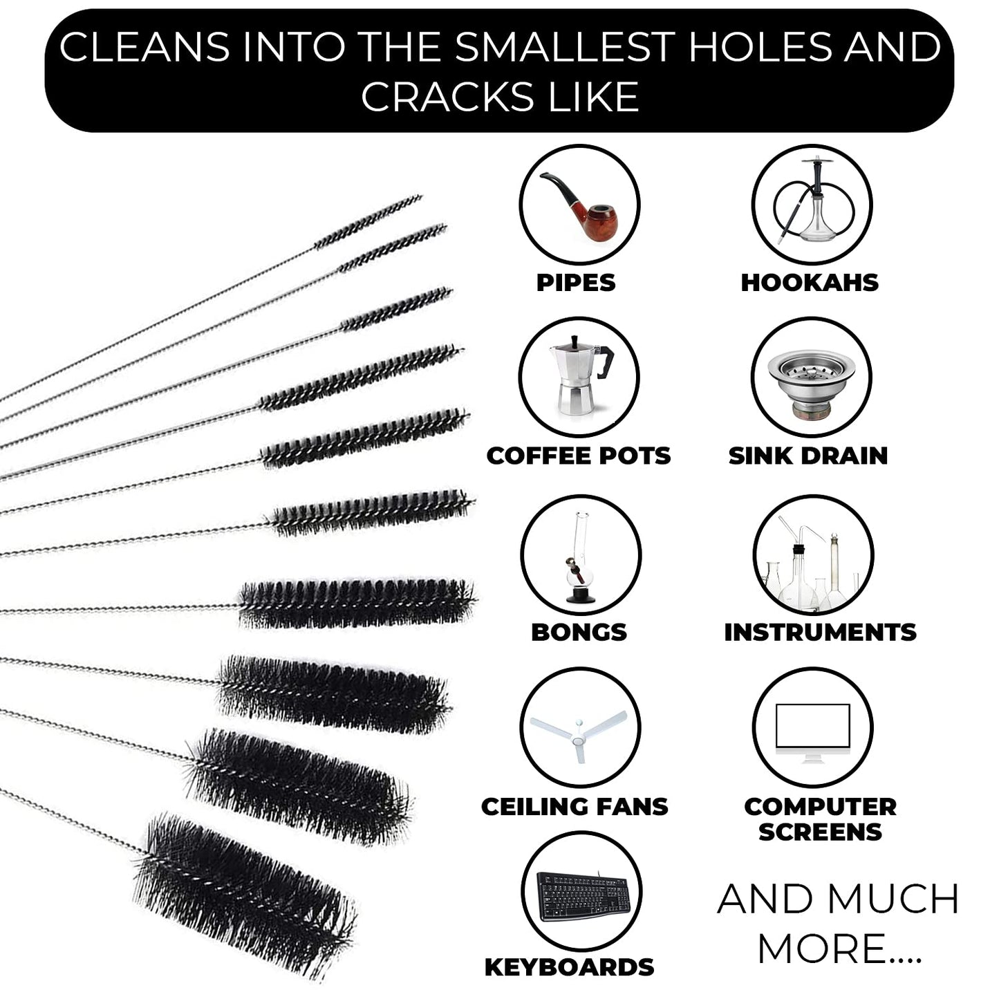 Flexible Drain Cleaning Brush (72" Long) for Drains, Bottles, Bathroom Sink, Bathtub, Shower, and Kitchen Sink, Heavy-Duty Double Ended Nylon with Elastic Hose, Bathroom Essentials, Black
