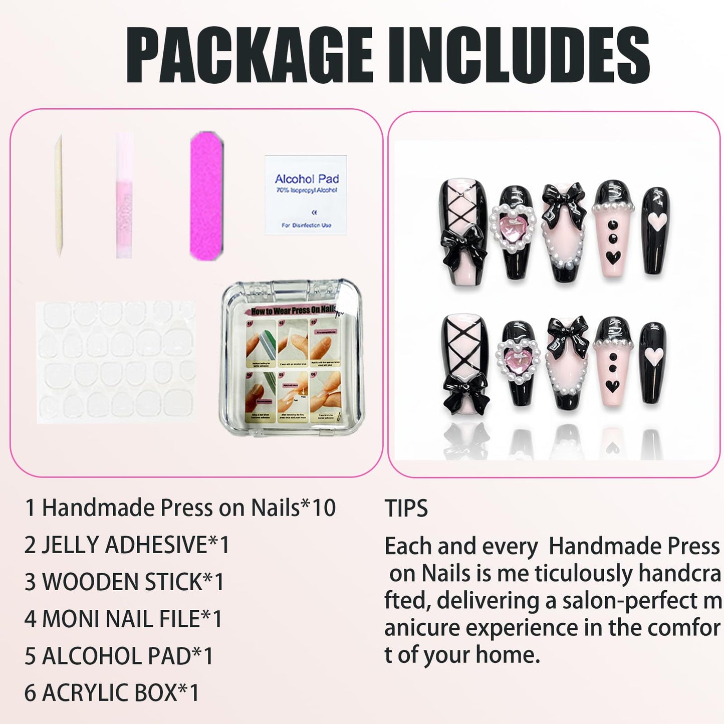Handmade Press On Nails Bow Reusable Stick On Fake Nails Luxury Elegant Sexy Style For Women Gift With Nail Glue L
