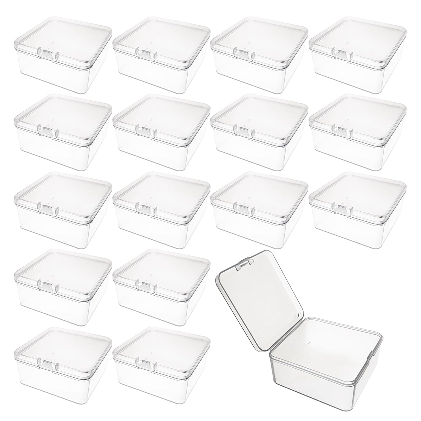 Forever bene 17 Pack Clear Plastic Storage Boxes with Lids, 3x3x1.4 Inches Square Organizer Containers for Small Parts, Crafts, Jewelry, SMT Components