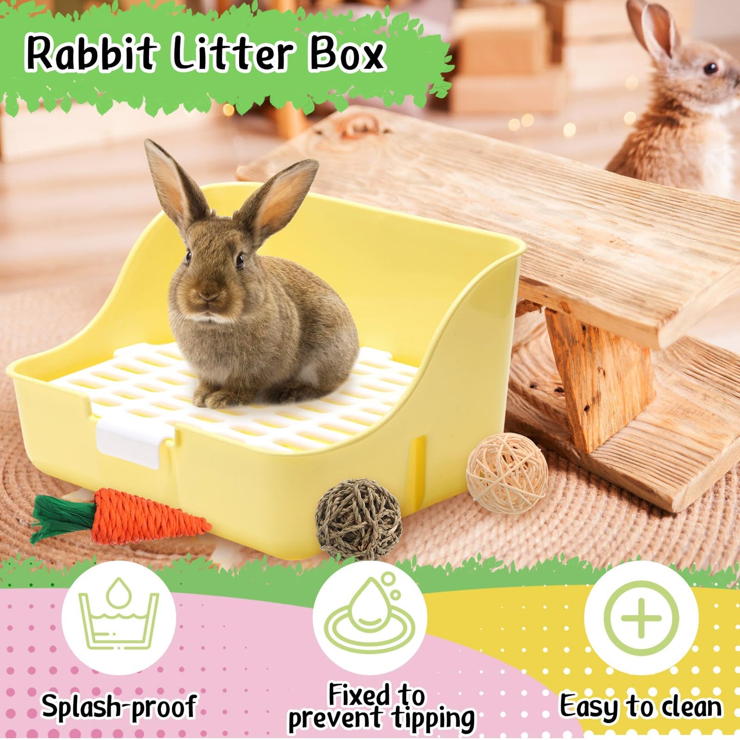 Reallnaive 15 Pcs Rabbit Starter Kit Small Rabbit Litter Box Girls Gift Animal Grooming Kit Bunny Toys Bowl Blankets with Cleaning Set for Guinea Pig Accessories(Blue)