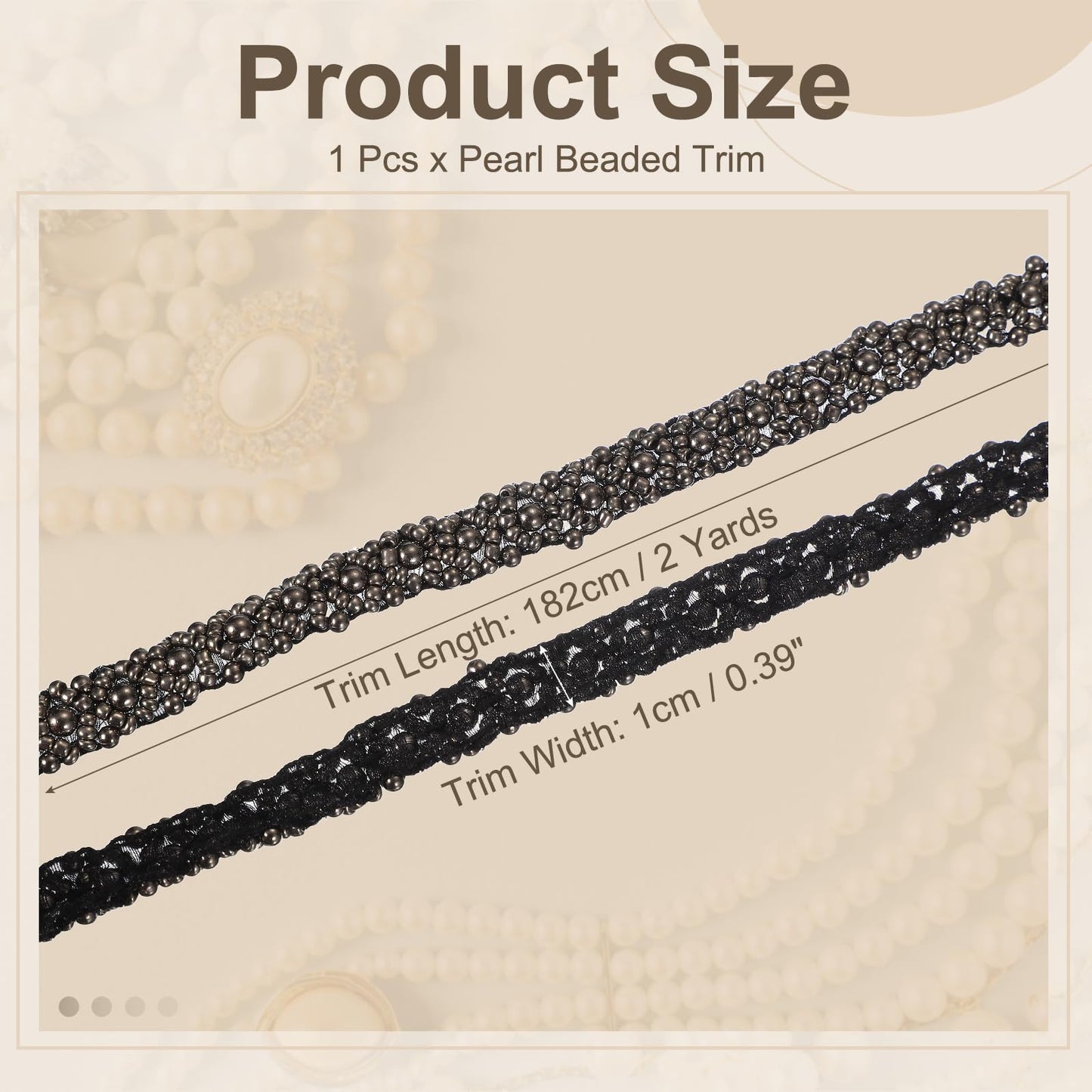 uxcell 2 Yards Pearl Beaded Trim, 1cm Bridal Lace Ribbon Trimming Edge Embellishments for Sewing Wedding Party Dress Fabric DIY Craft, Tone Beads