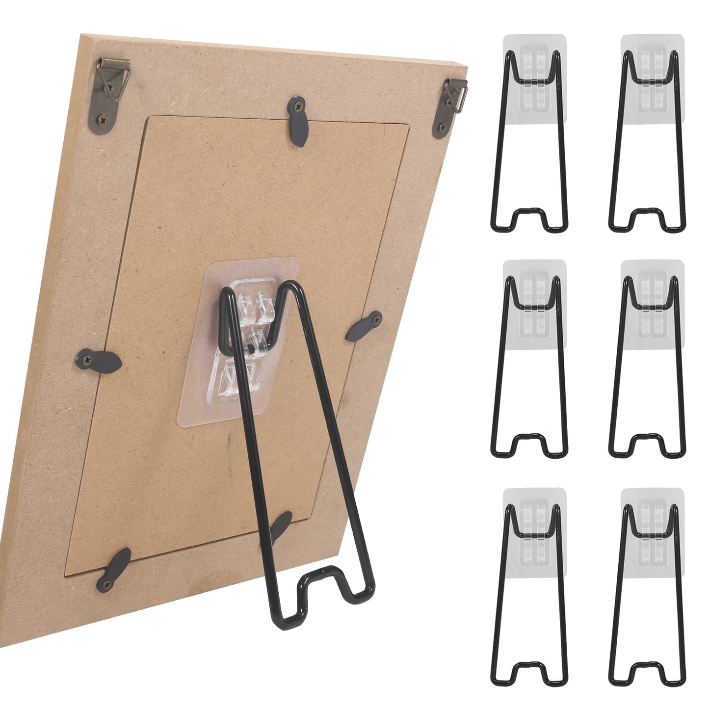 Nirxxiy 6 Pcs Picture Frame Stand, Table top easel, Stainless Steel Picture Holder Stand with Self-Adhesive for 5.9 to 10.2 inch Picture Frame Easel (Black, 5.12“ x 2.17”)