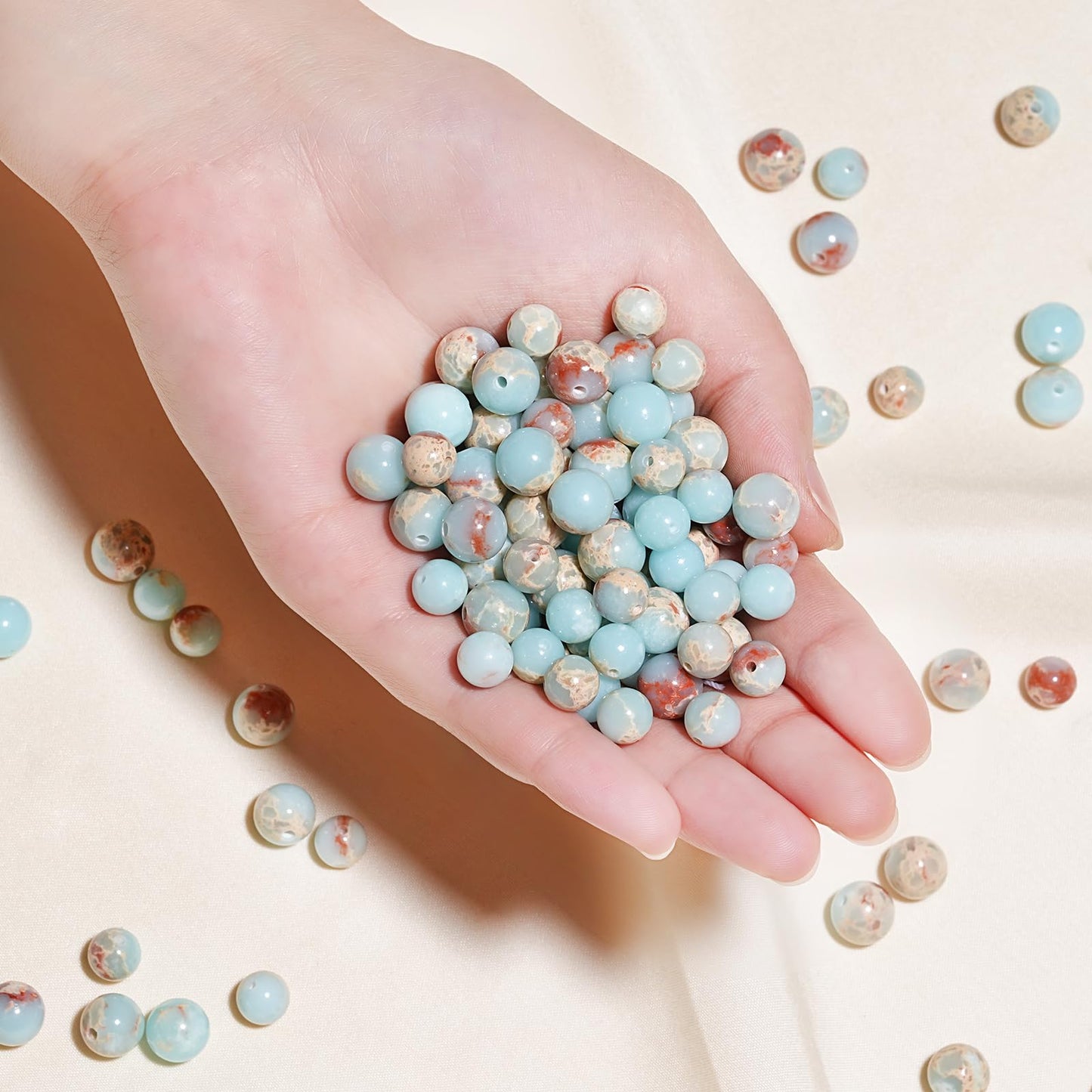 10mm Natural Sky Blue Jasper Gemstone Beads Polished Round Smooth Stone Beads for Bracelets Jewelry Making 15inch Loose Beads