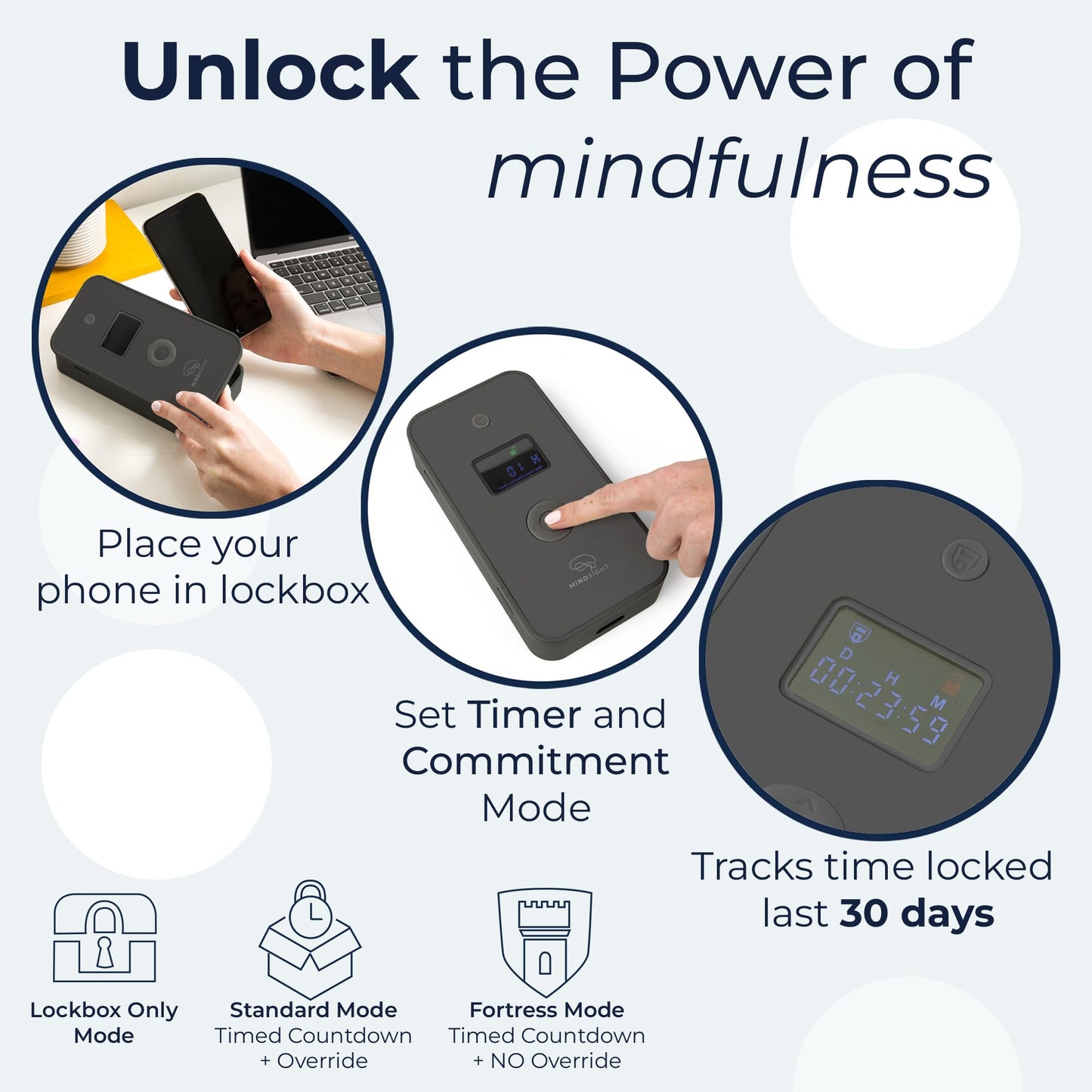 Mindsight Personal Timed Lock Box | Unplug from Phones and Other Small Distractions | 3 Modes based on Willpower | Easy to Use | Out of Sight ~ Out of Mind | Boost Your Mental Wellness