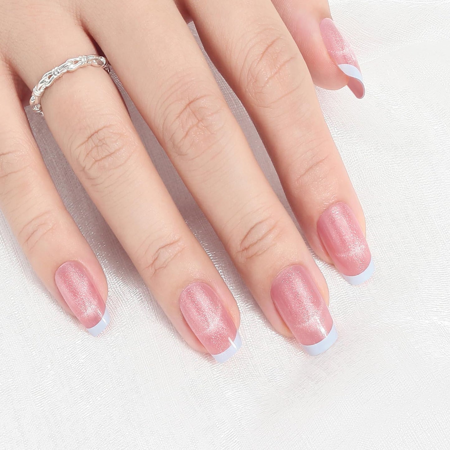 Press on Nails Short Square 2 Pack, Raspberry Pink Glitter French Tip | Warm Brown Glittery Nail Press ons- 60Pcs Stick on Nails Kit, Reusable False Nails for Girls(L1808_1323)
