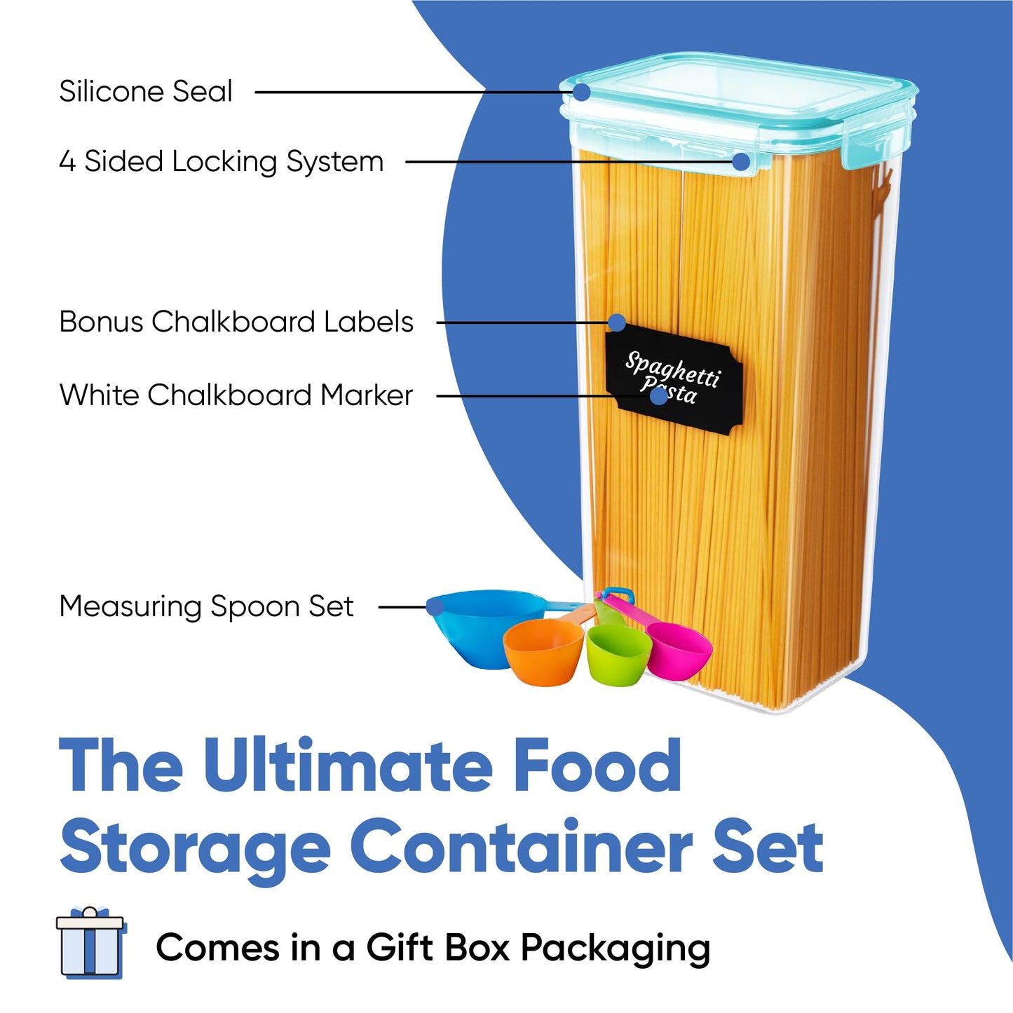 Chef's Path Airtight Food Storage Containers with Lids, 24 pcs (Teal Color) Plastic Kitchen and Pantry Organization for Dry Food, Flour and Sugar, BPA Free