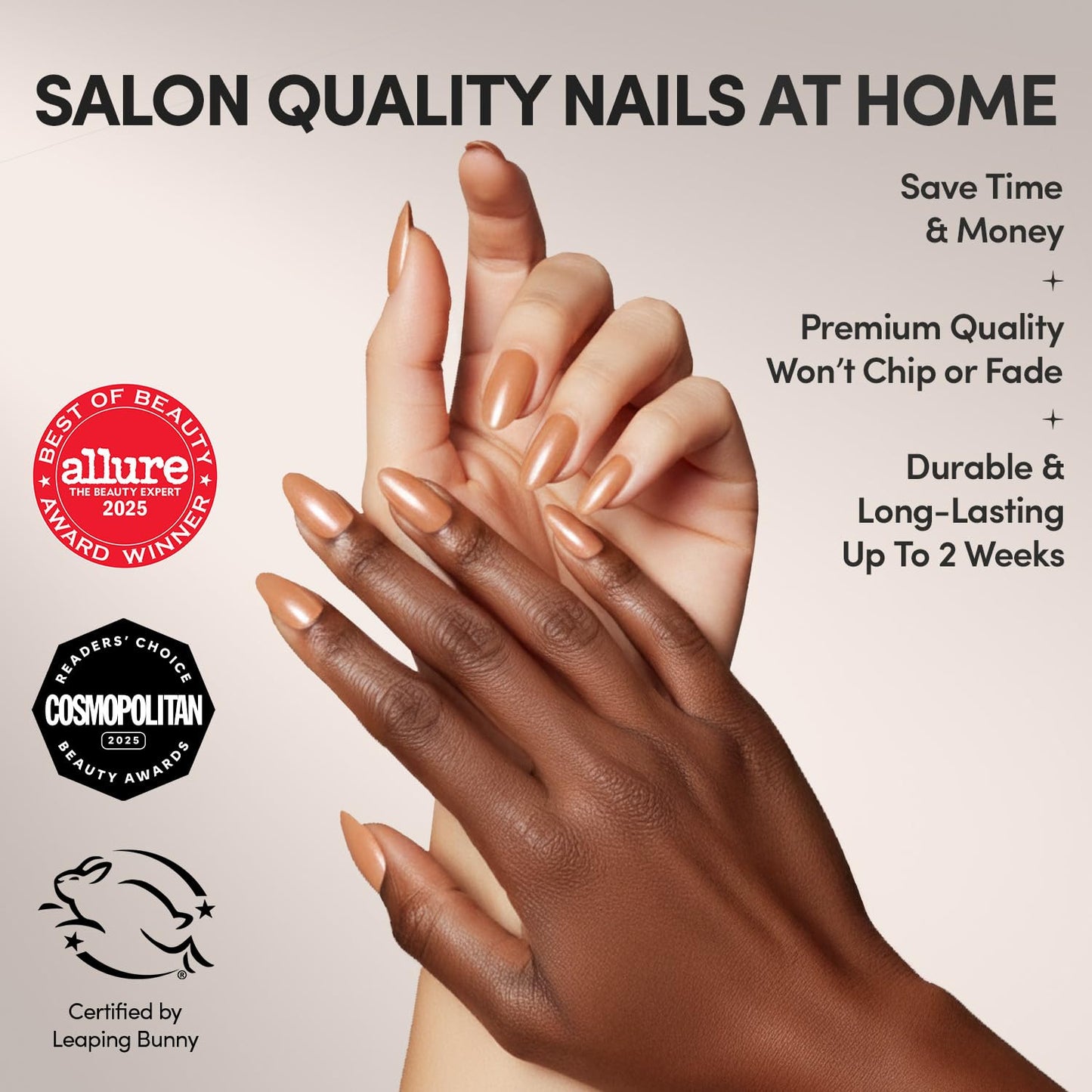 Glamnetic Press On Nails - Maple Glaze | Short Almond Nude Brown Neutral Fake Nails with Glaze Finish | 15 Sizes - 30 Nail Kit with Glue
