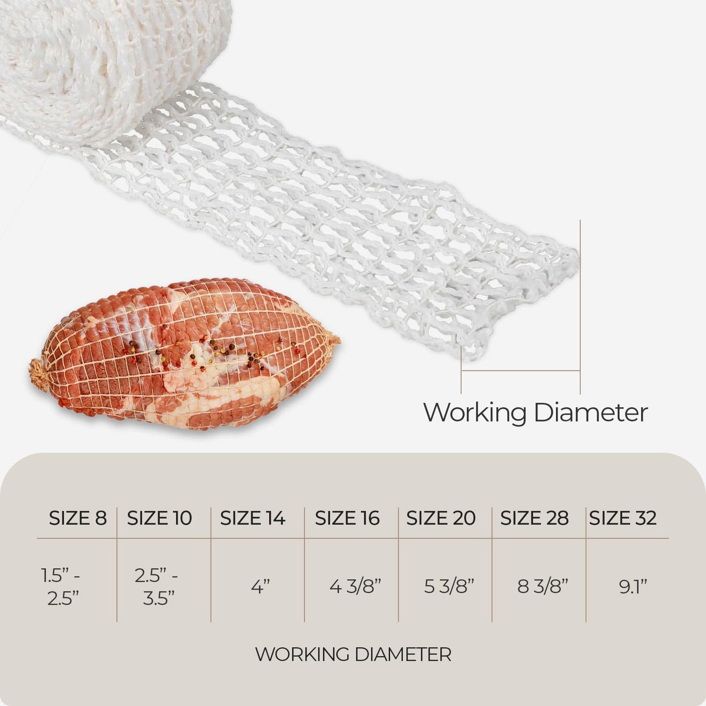 The Sausage Maker® 50ft Meat Netting Roll Size 8, Elastic Butchers Twine Cooking String Food Net For Pepperoni, Chorizo, USA Made, BPA Free Stretchable Poly-Cotton Mesh, 1.5-2.5" Dia