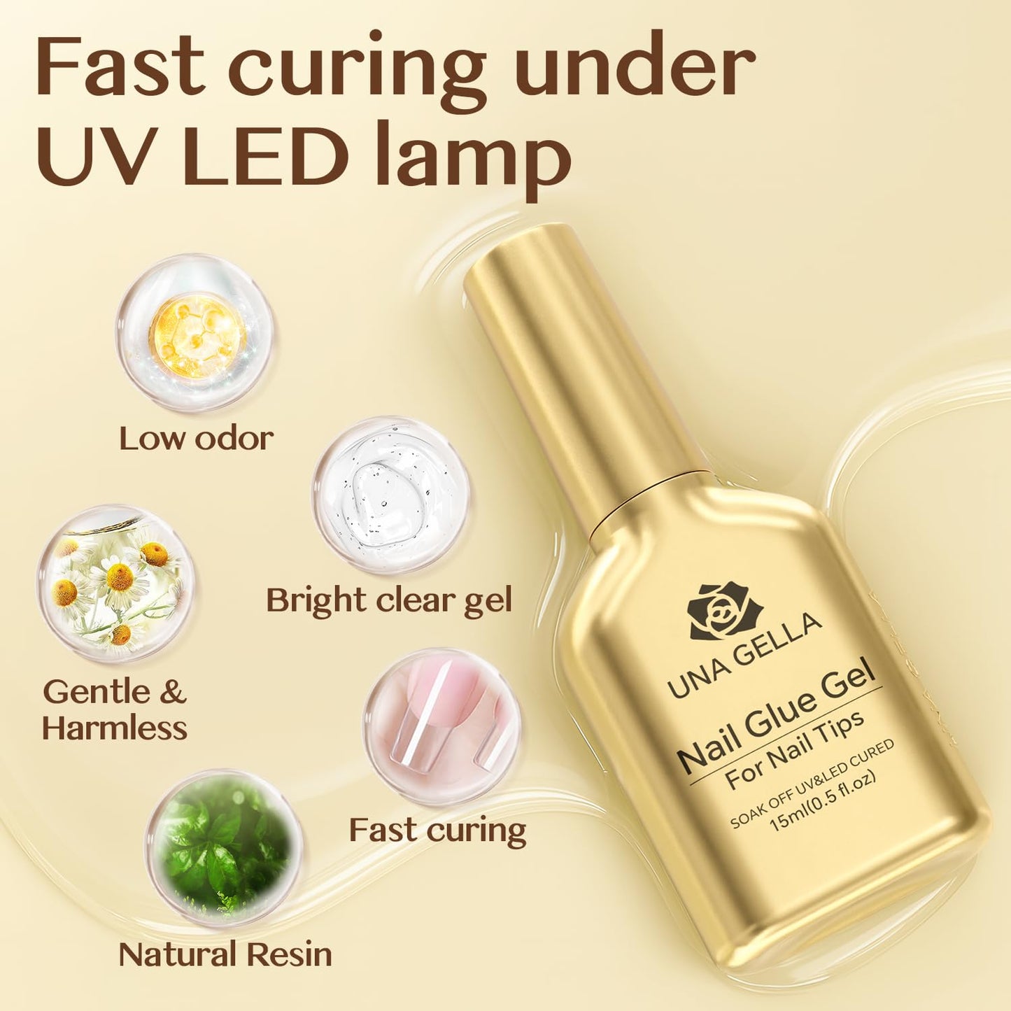 UNA GELLA 6 in 1 UV Gel Nail Glue for Clear Soft Gel Nails Tips, 2Pcs 15ml Lamp Curing Needed Long Lasting Super Strong Brush UV Nail Glue for Fake Tips and Clear Press on Nails