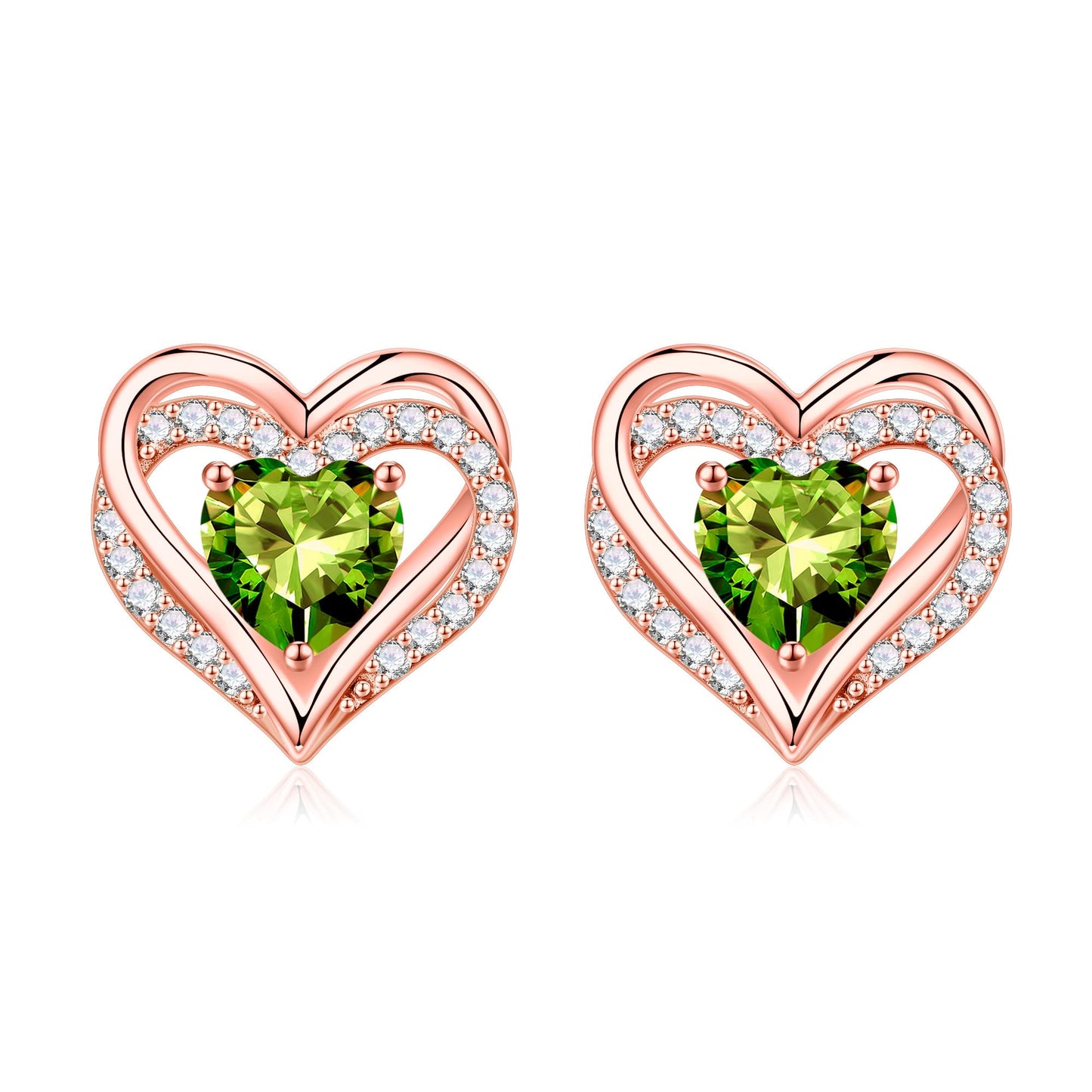 Iefil Earrings for Women, Rose-Gold-Plated August Birthstone Peridot Heart Stud Earrings for Women