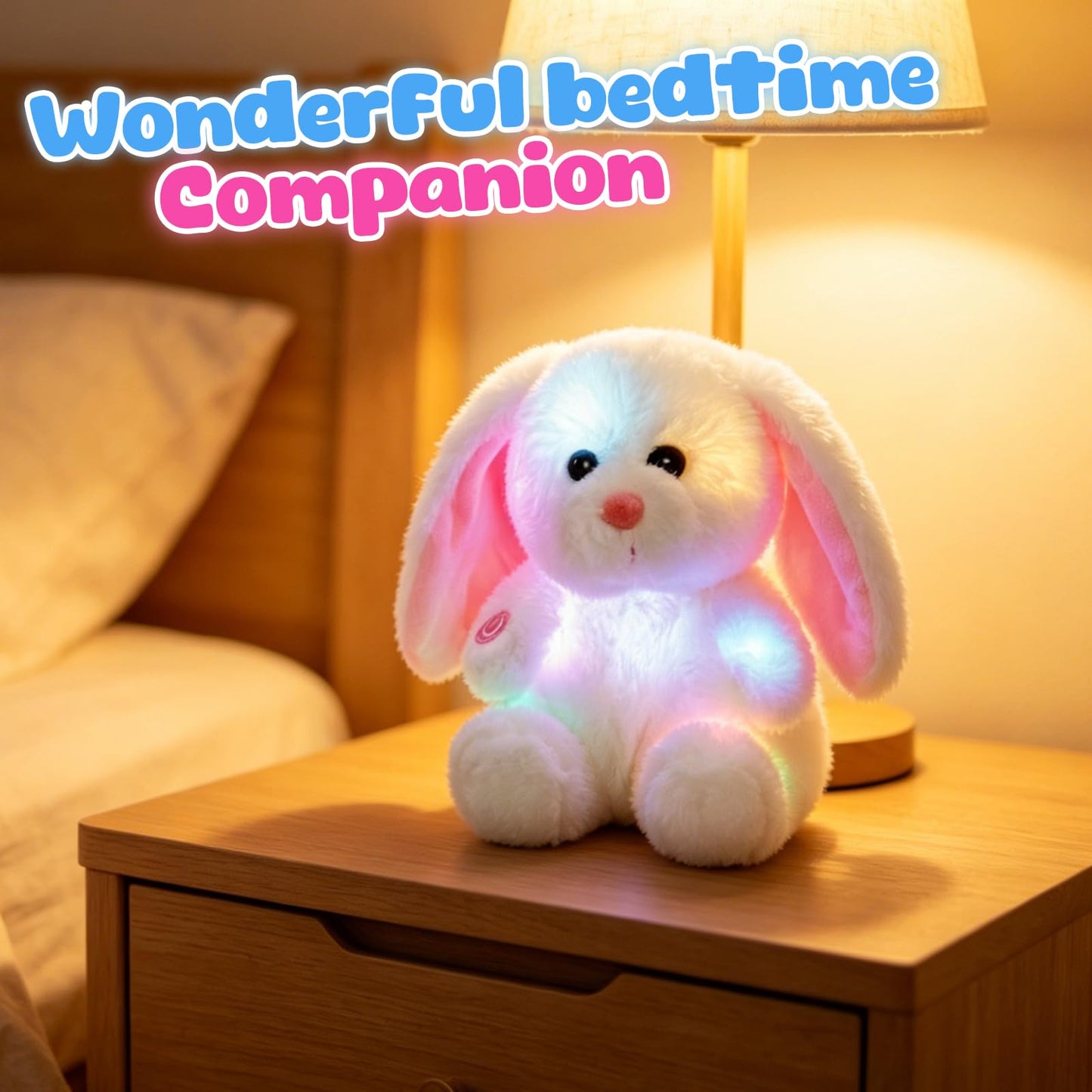 BSTAOFY Bunny Stuffed Animal, Light up White Bunny Soft Plush Toy LED Rabbit Lop Ear Night Light Stuffed Animals Easter Birthday Easter Christmas Festival Gift for Kids Toddlers, 8''