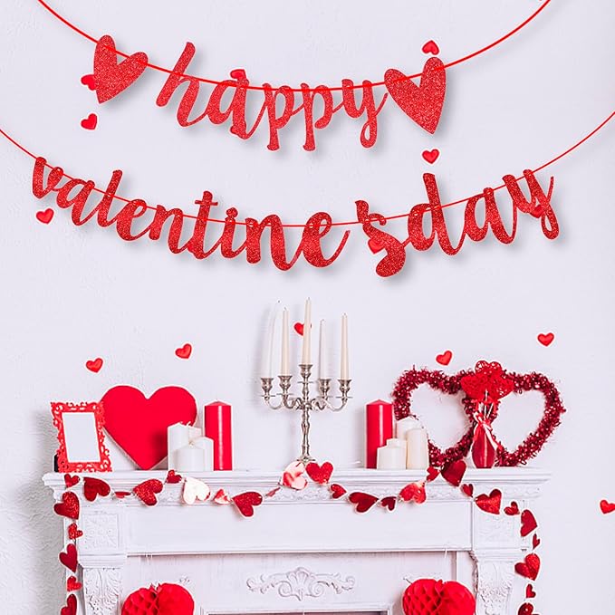 Red Glitter Happy Valentine's Day Banner
