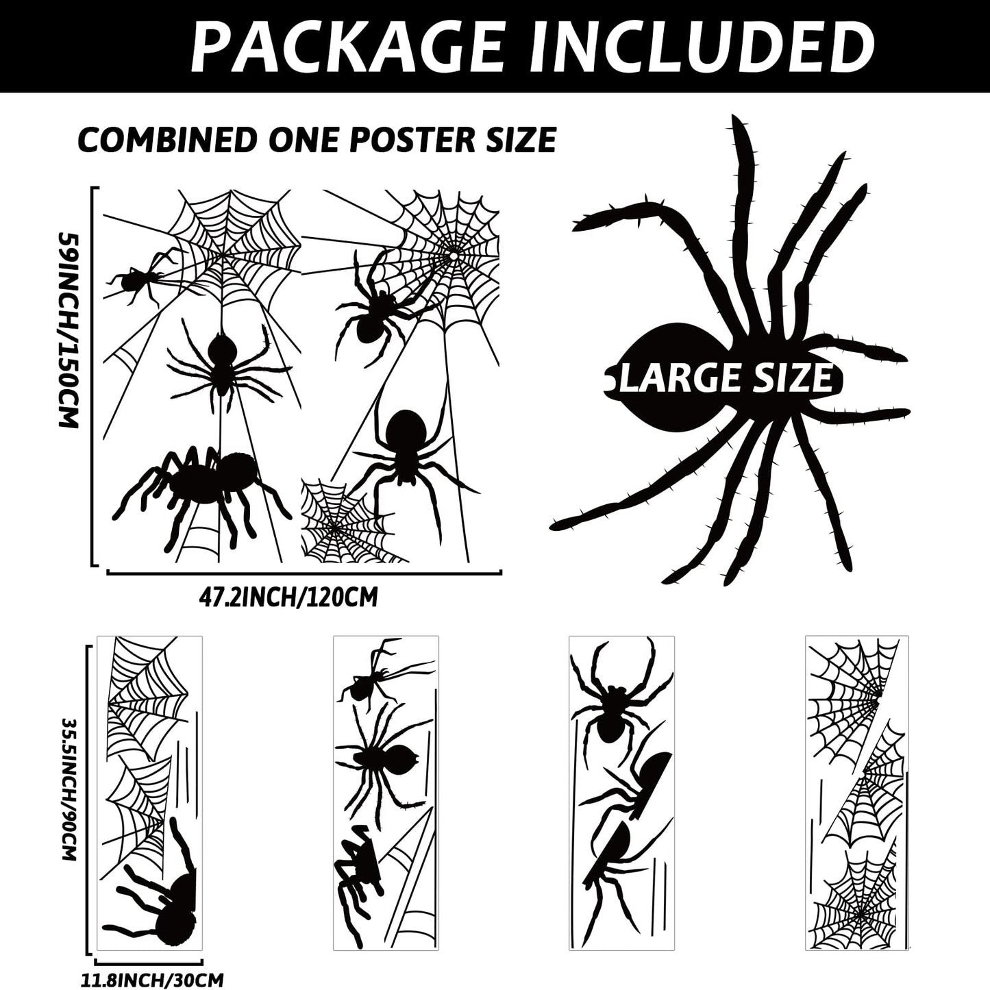 Spooky Monster Window Decorations - Scary Silhouette PVC Mirror Glass Window Stickers (4 Sheets) for Halloween Party Supplies